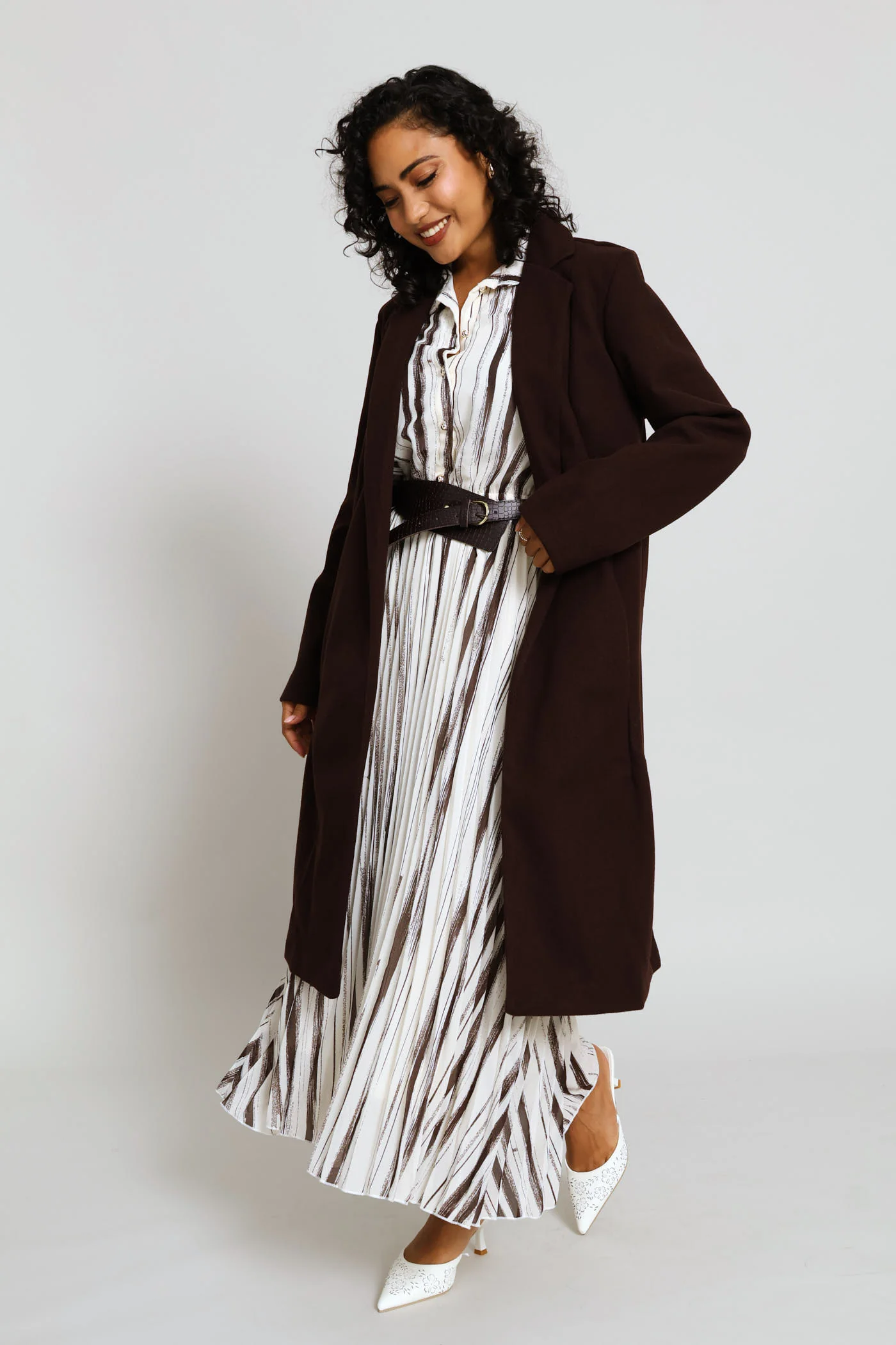 Basic Panelled Pocket Coat - Chocolate - Image 4
