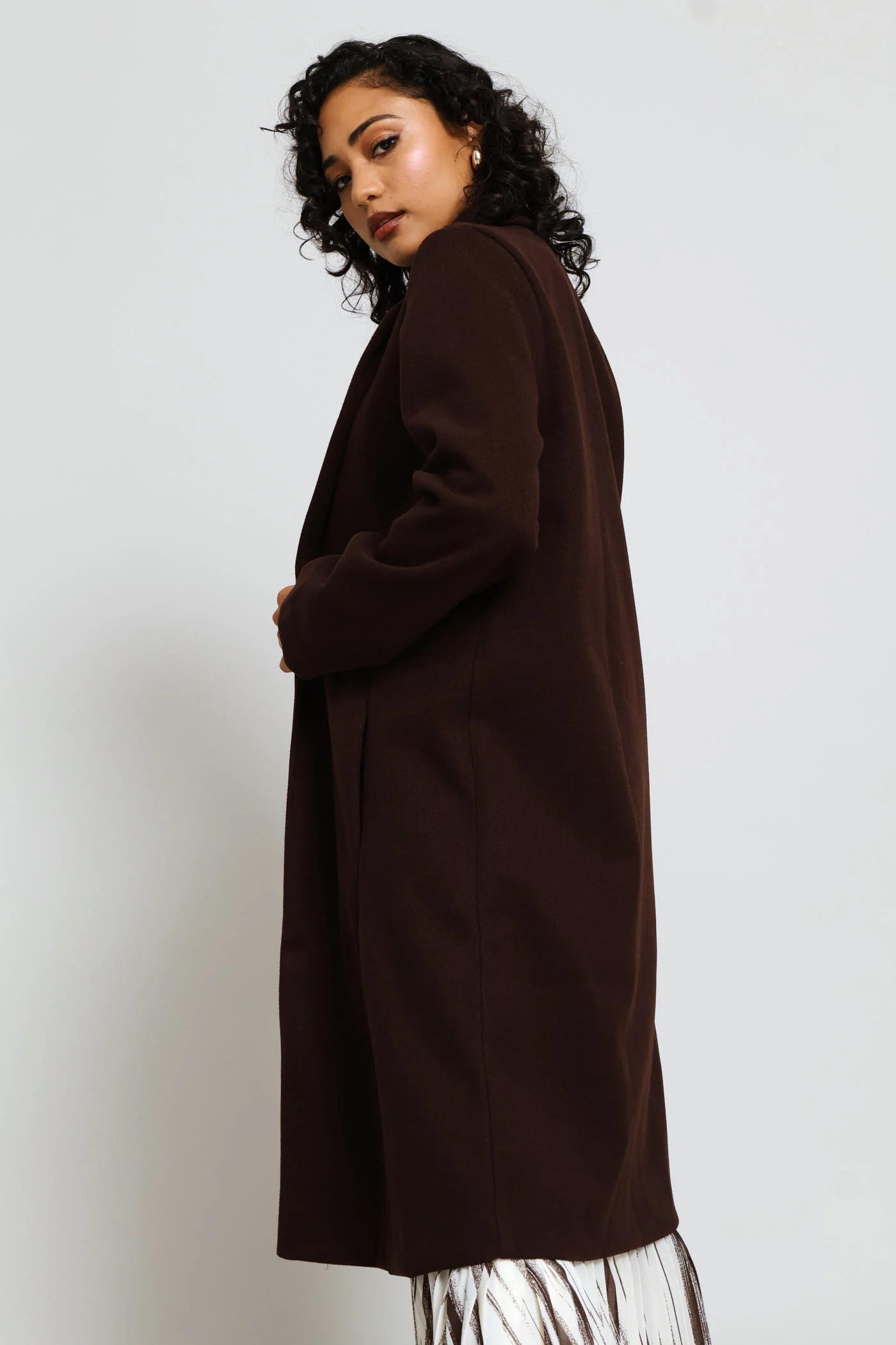 Basic Panelled Pocket Coat - Chocolate - Image 5
