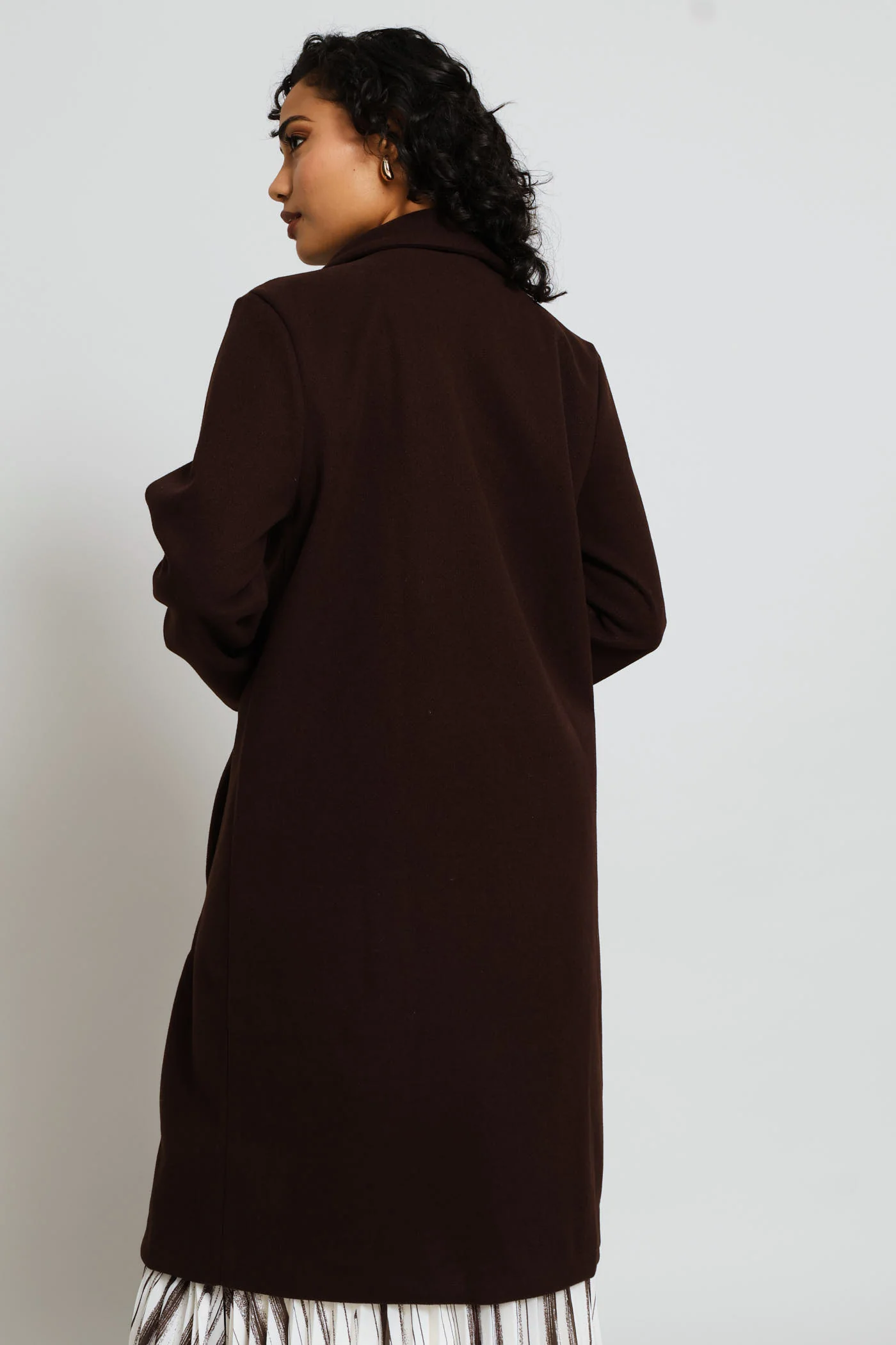 Basic Panelled Pocket Coat - Chocolate - Image 6