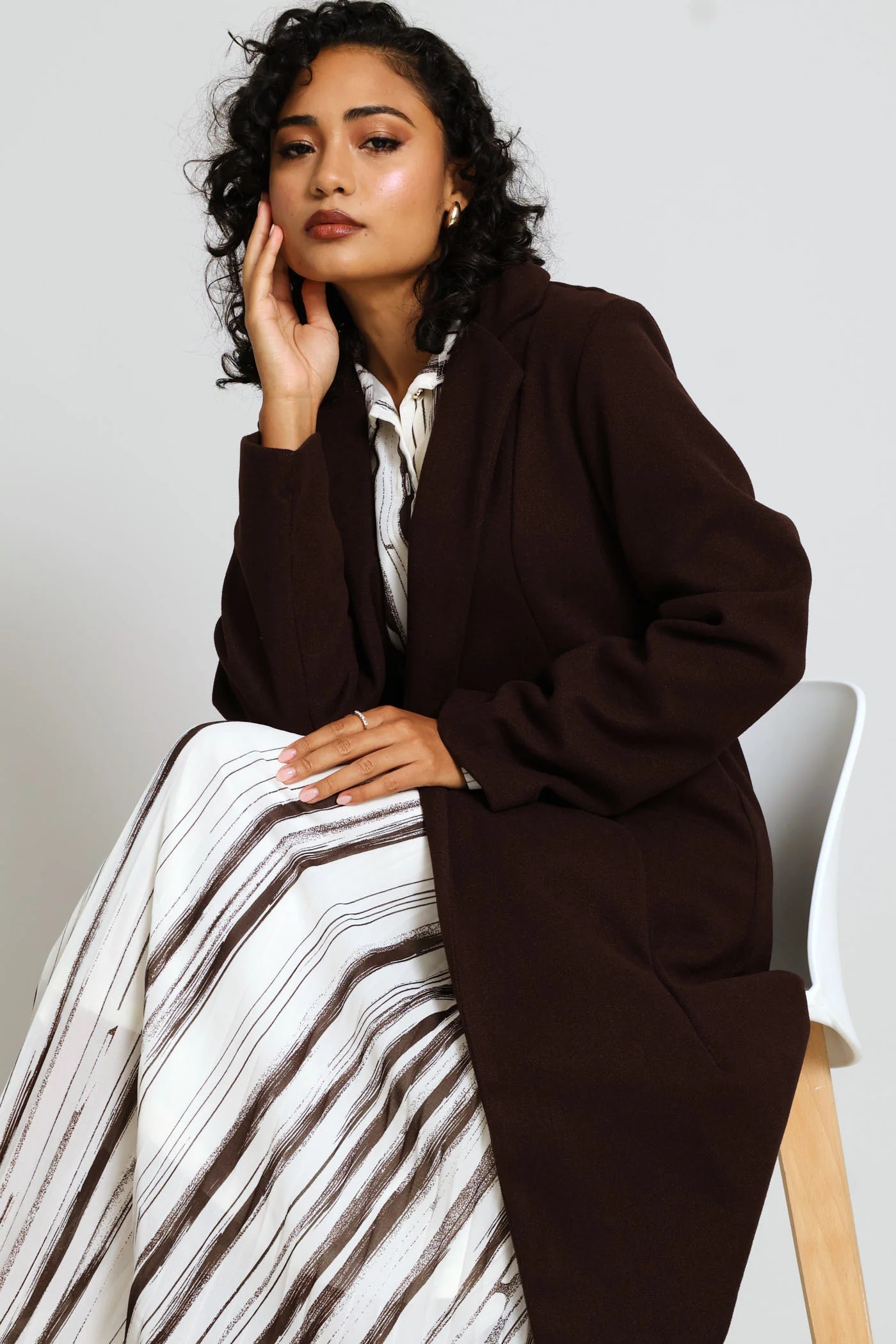 Basic Panelled Pocket Coat - Chocolate - Image 8