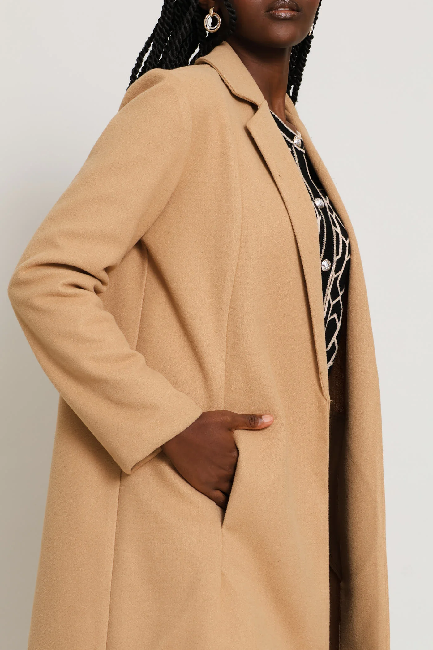 Basic Panelled Pocket Coat - Latte - Image 2