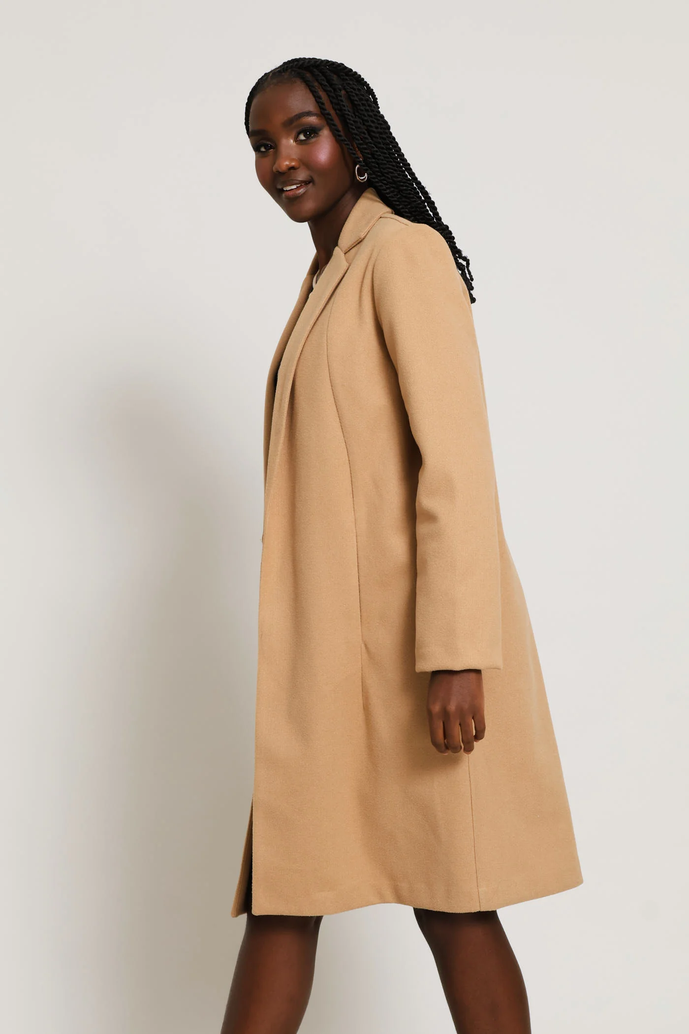 Basic Panelled Pocket Coat - Latte - Image 3