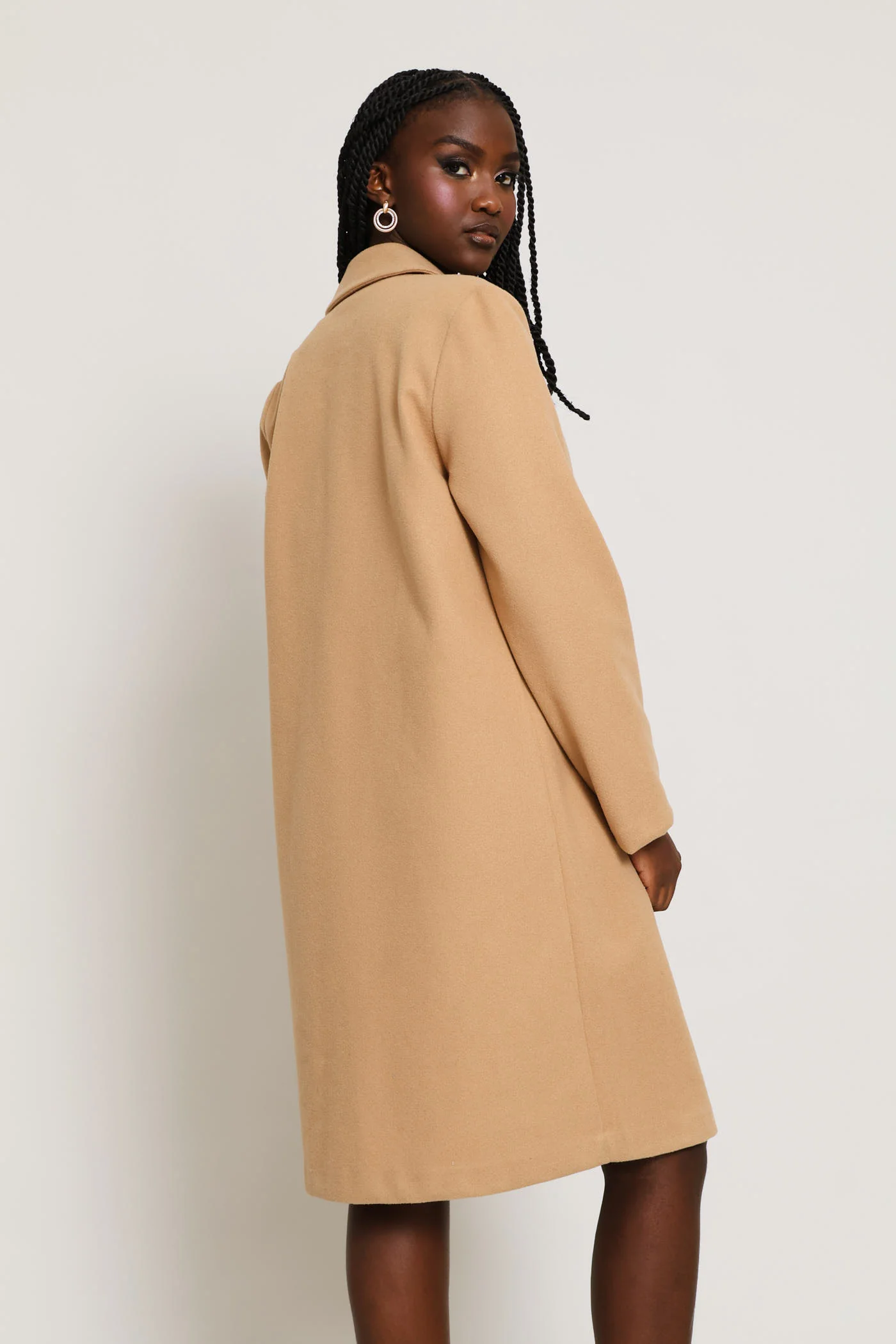 Basic Panelled Pocket Coat - Latte - Image 4