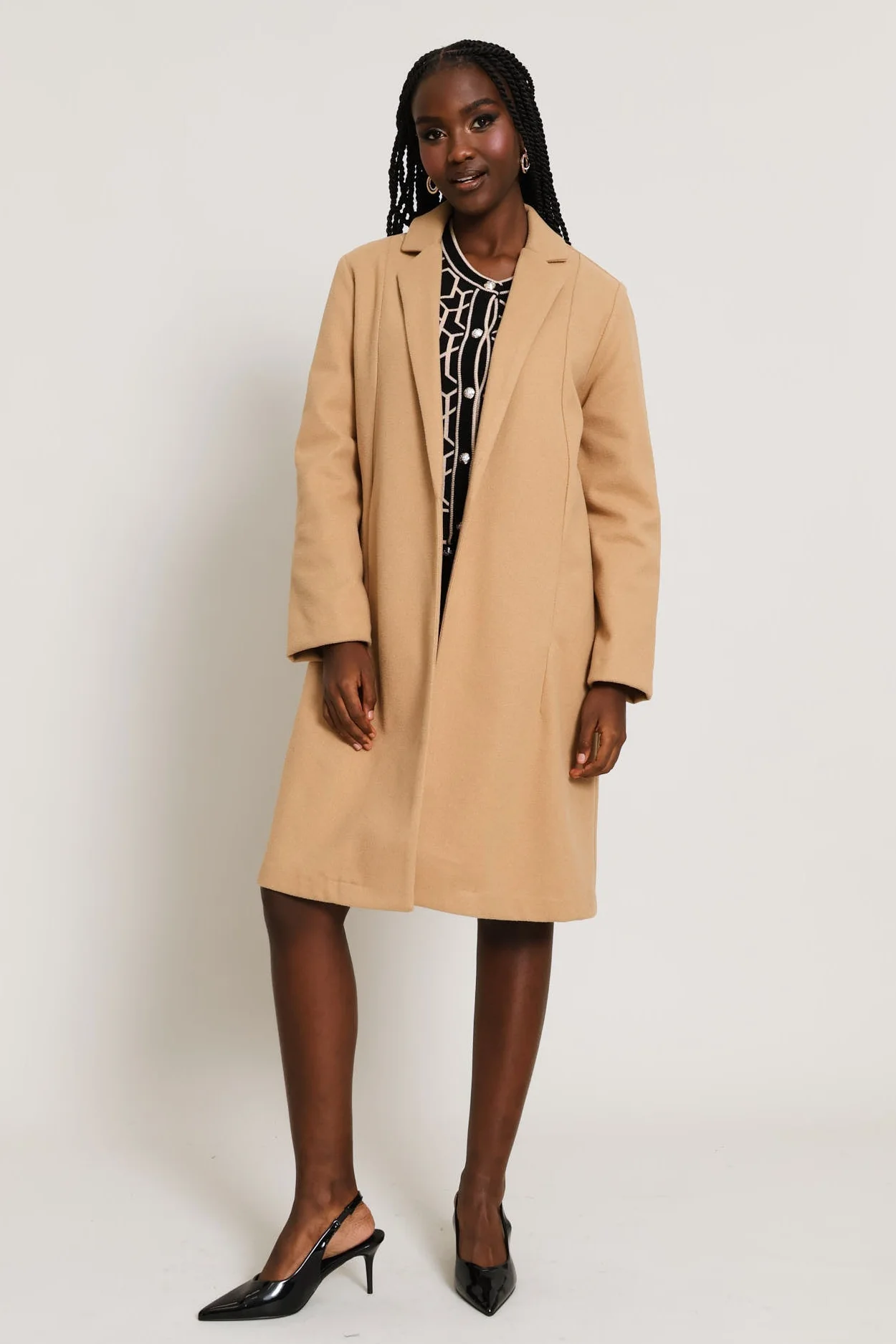 Basic Panelled Pocket Coat - Latte - Image 6
