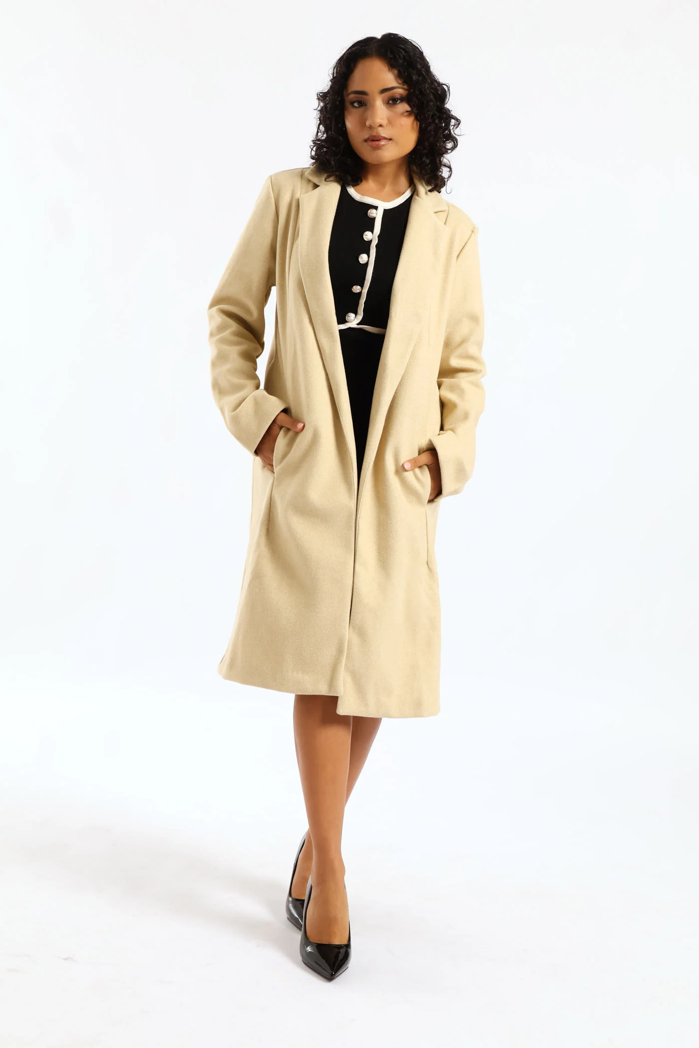 Basic Panelled Pocket Coat - Oatmeal - Image 2
