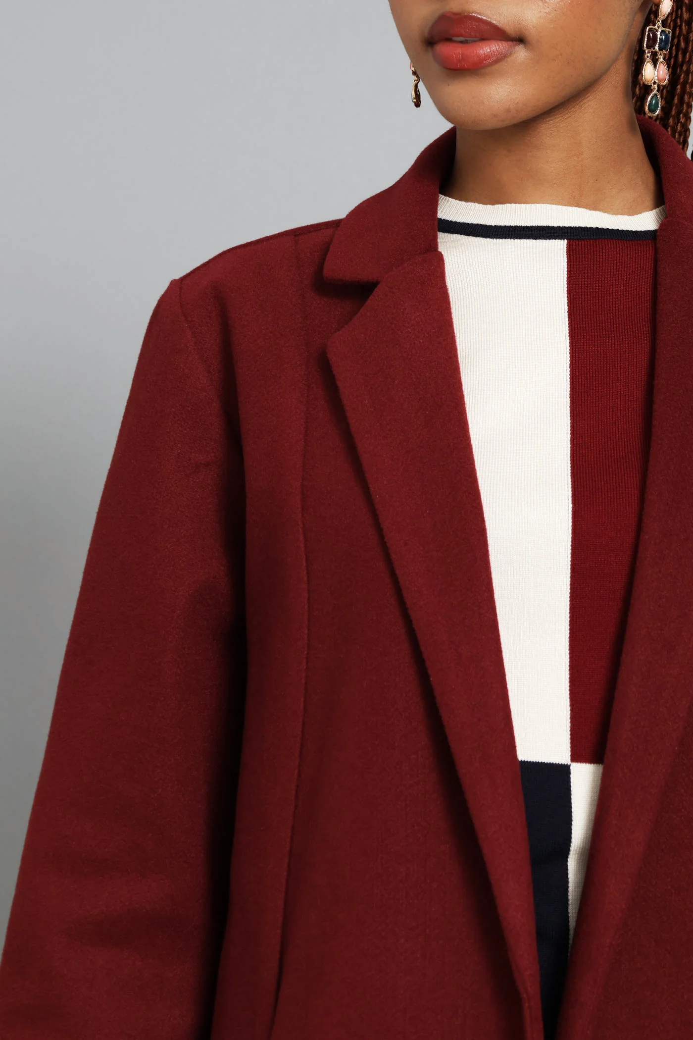 Basic Panelled Pocket Coat - Wine - Image 2