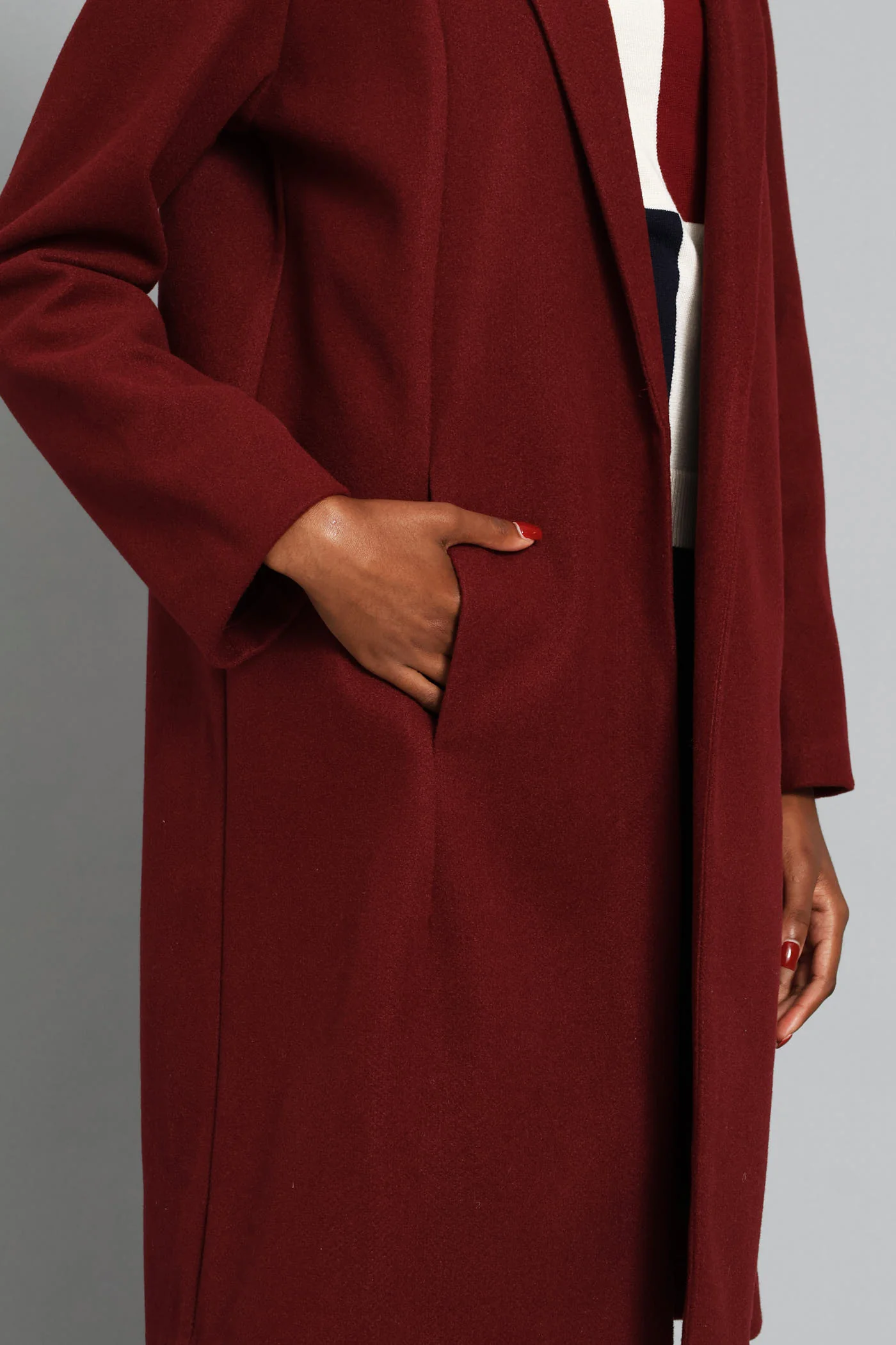Basic Panelled Pocket Coat - Wine - Image 3
