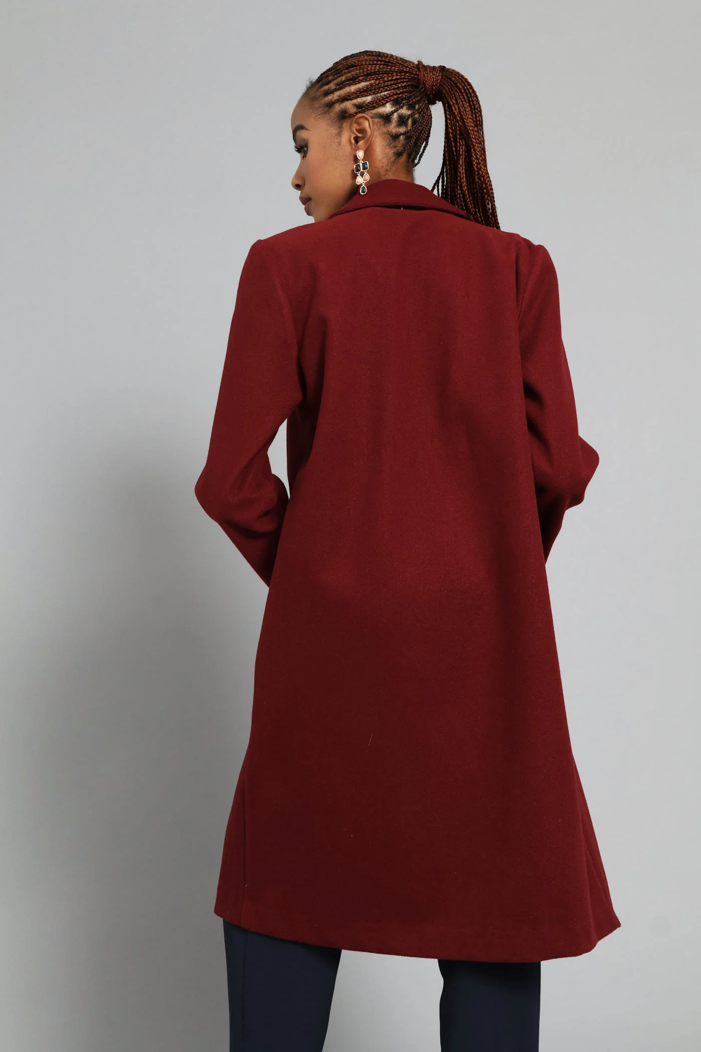 Basic Panelled Pocket Coat - Wine - Image 5