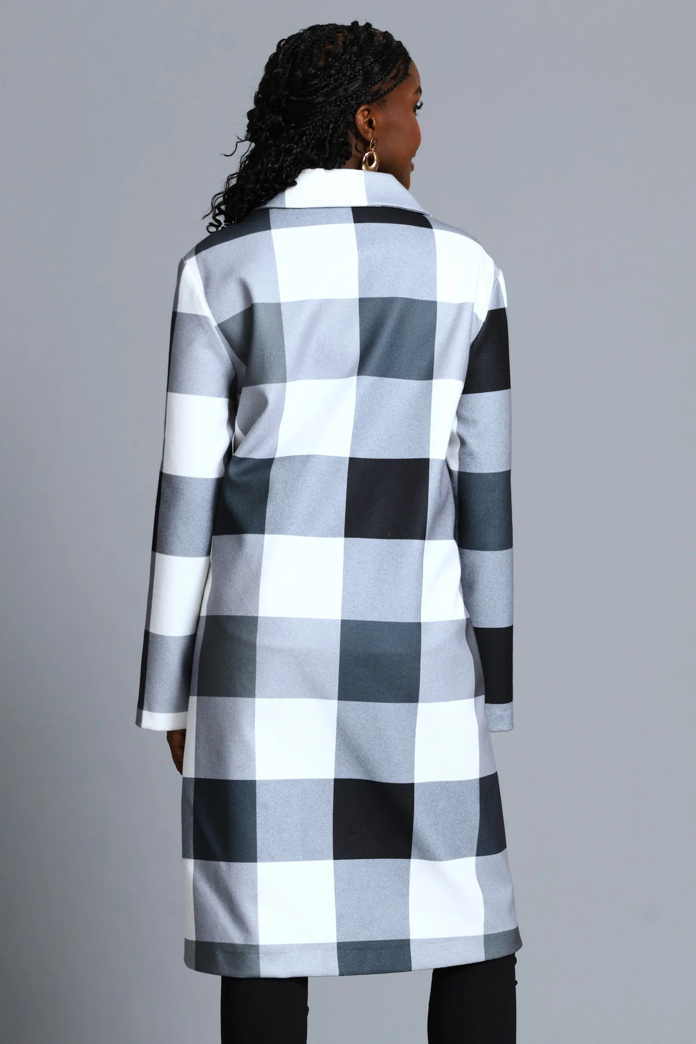 Basic Panelled Pocket Plaid Coat - Black/Grey - Image 4
