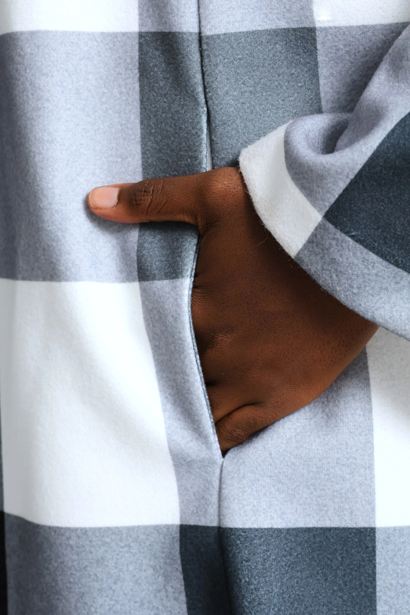 Basic Panelled Pocket Plaid Coat - Black/Grey - Image 6