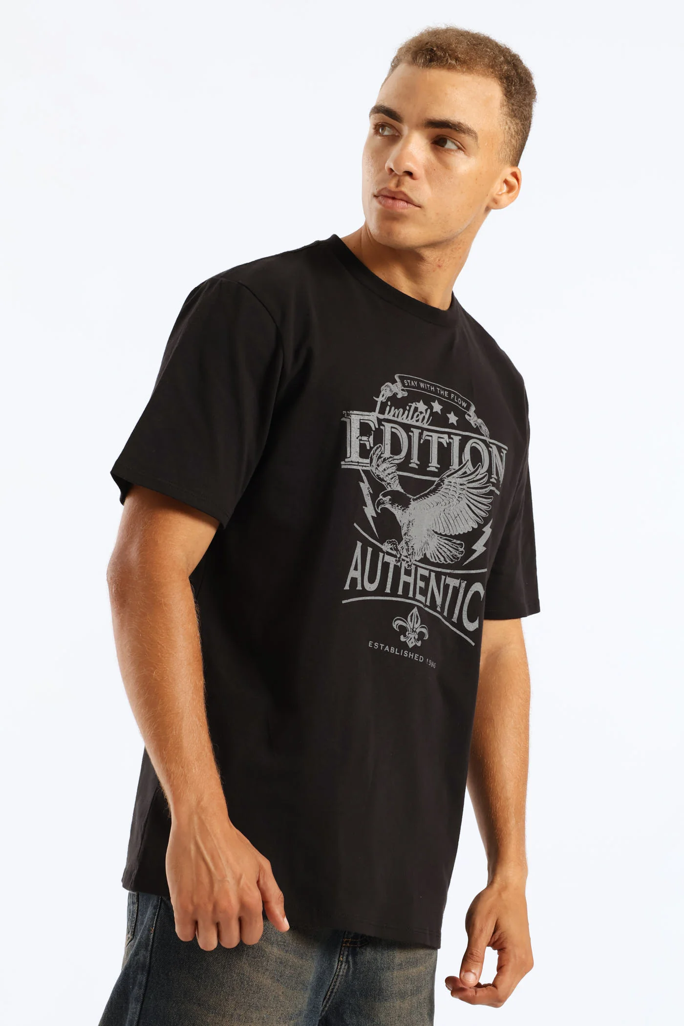 Basic Print Tee - Black - Image 4