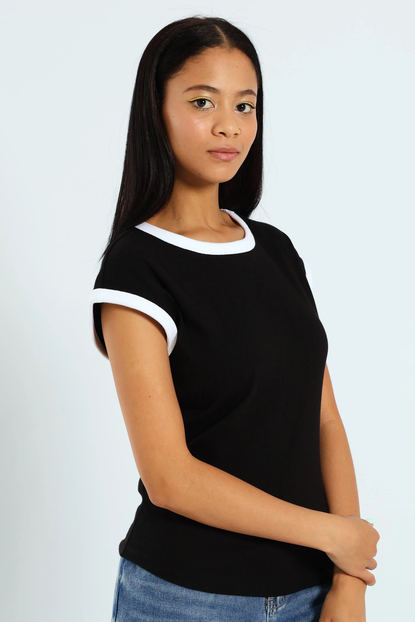 Basic Ringer Tee - Black - Image 2