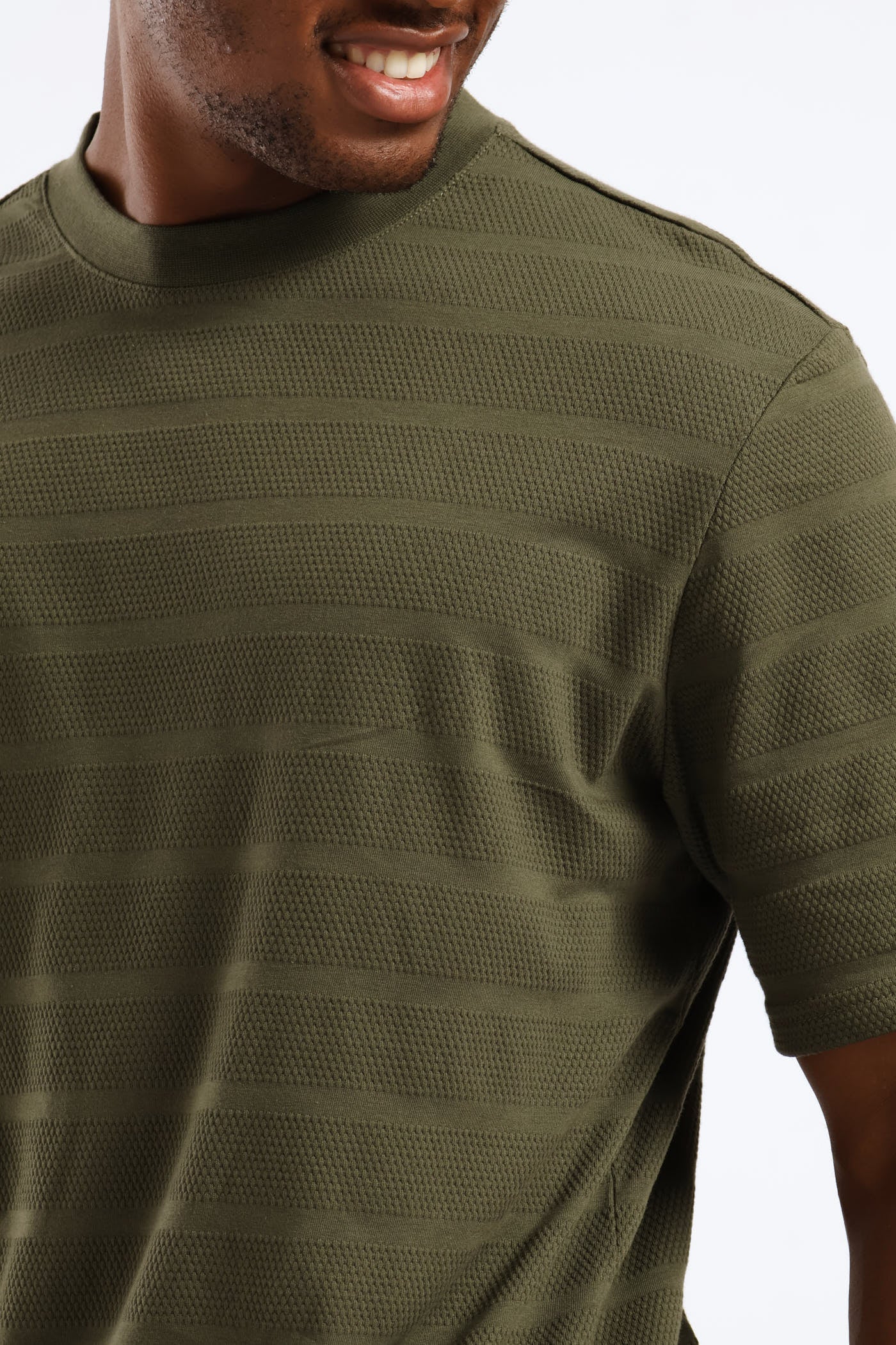 Basic Stripe Waffle T-Shirt - Olive - Image 2