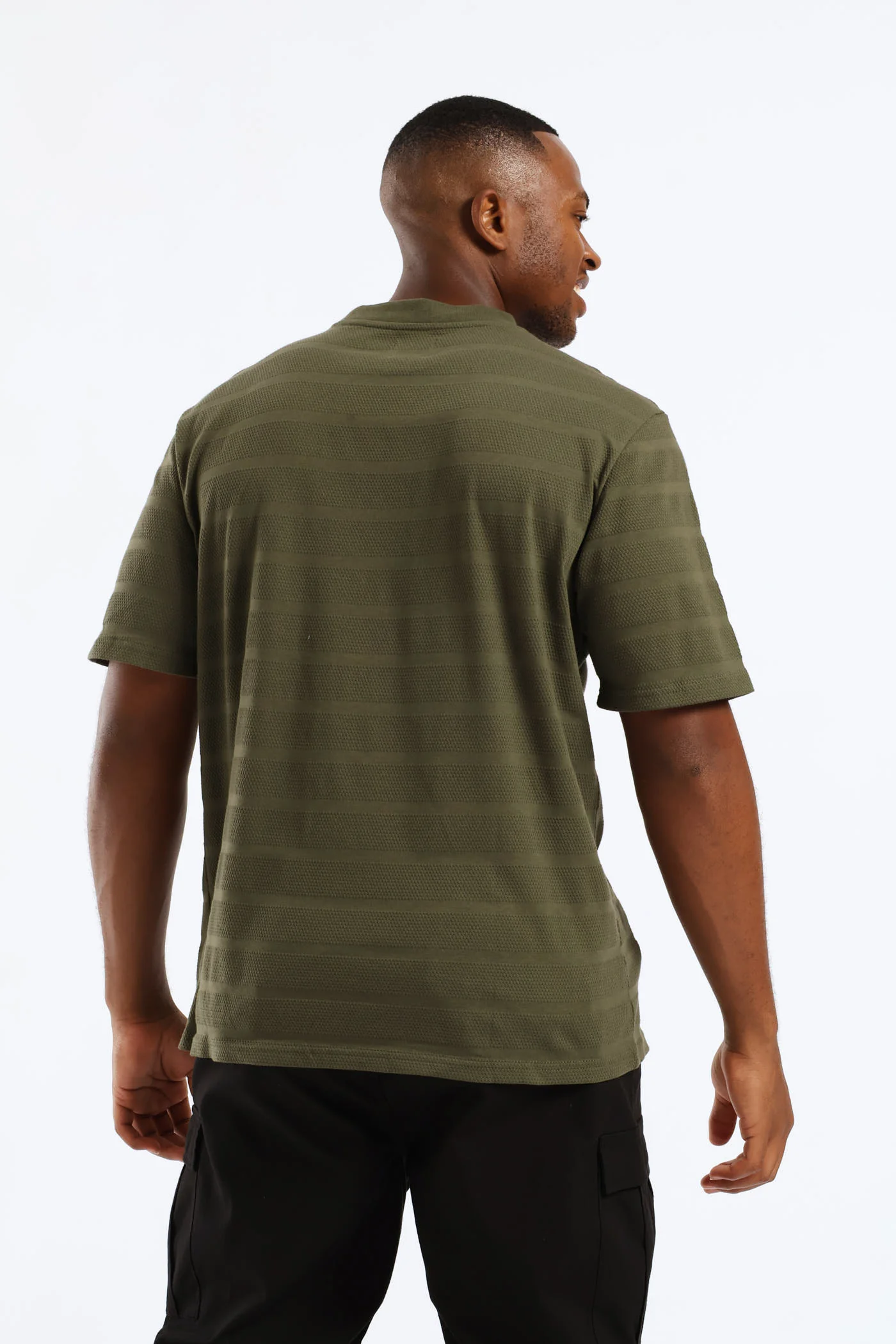 Basic Stripe Waffle T-Shirt - Olive - Image 4