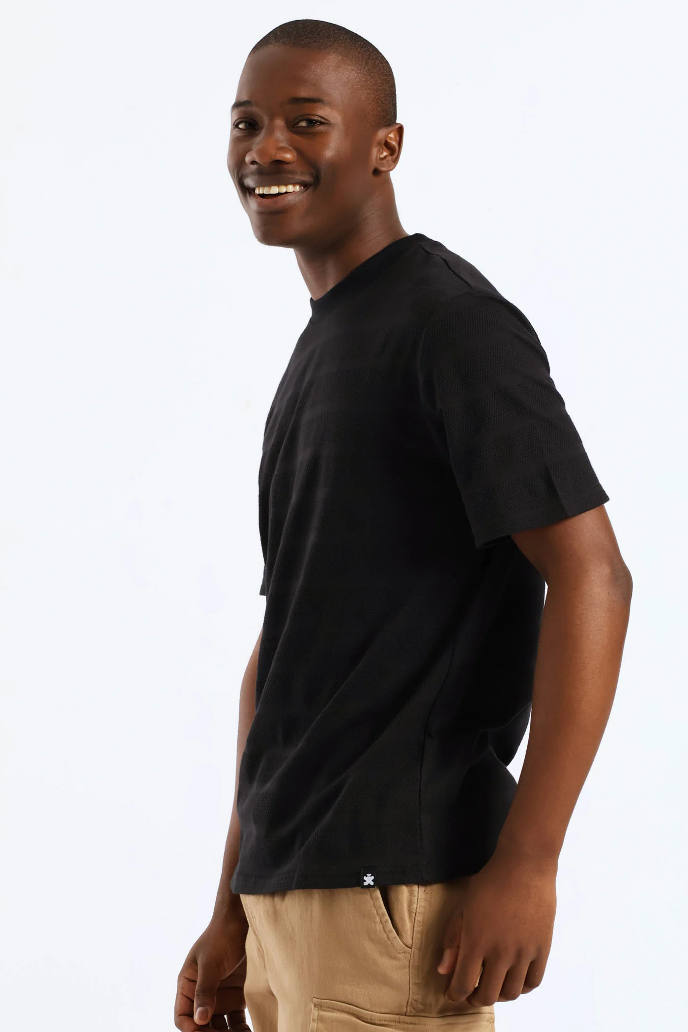 Basic Stripe Waffle Tee - Black - Image 3