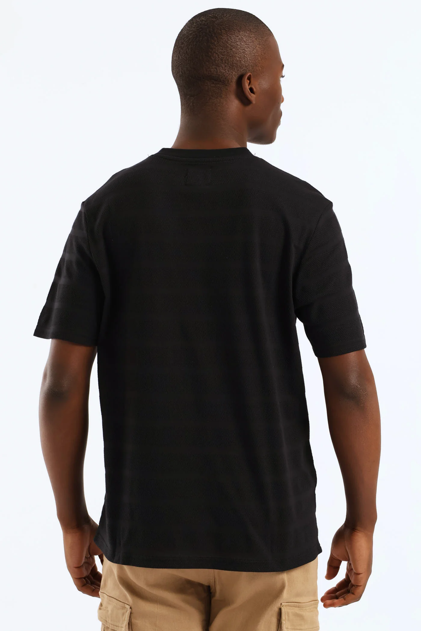 Basic Stripe Waffle Tee - Black - Image 4