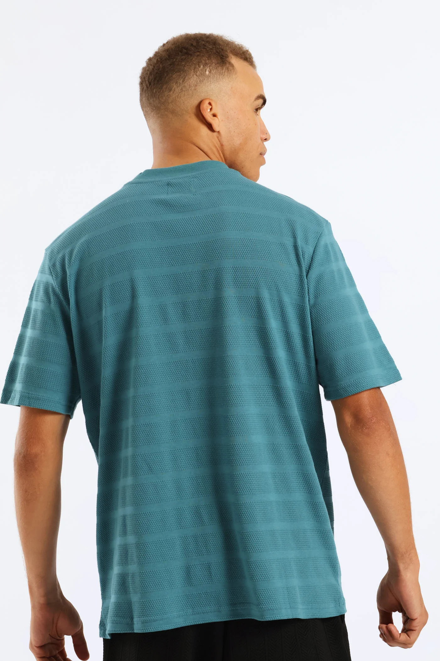 Basic Stripe Waffle Tee - Teal - Image 2