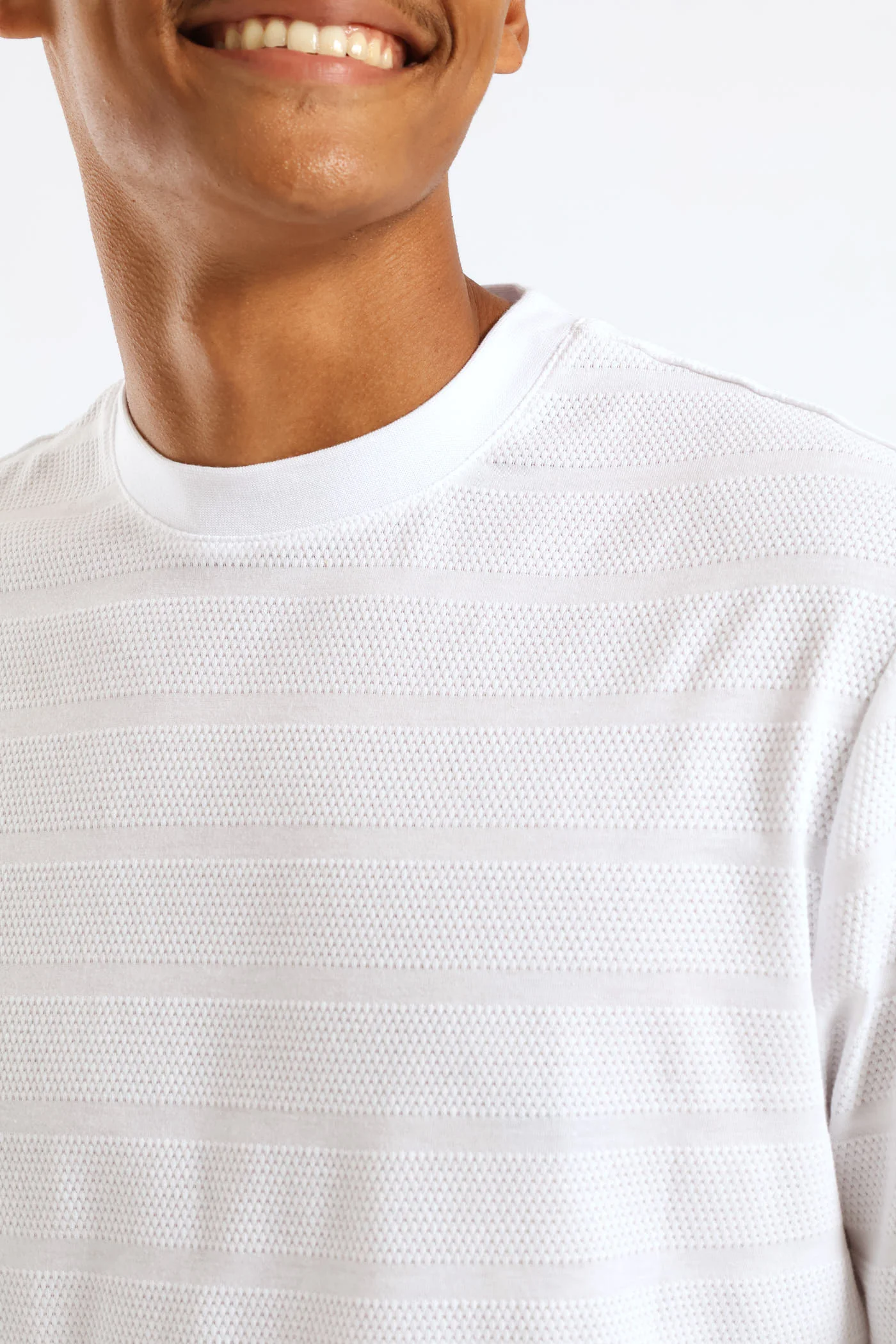 Basic Stripe Waffle Tee - White - Image 2