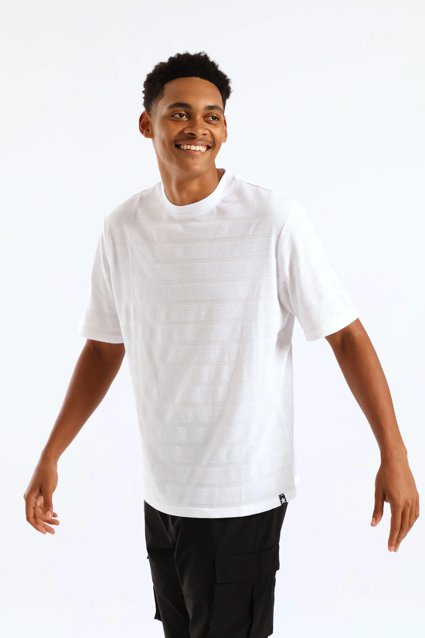 Basic Stripe Waffle Tee - White - Image 3