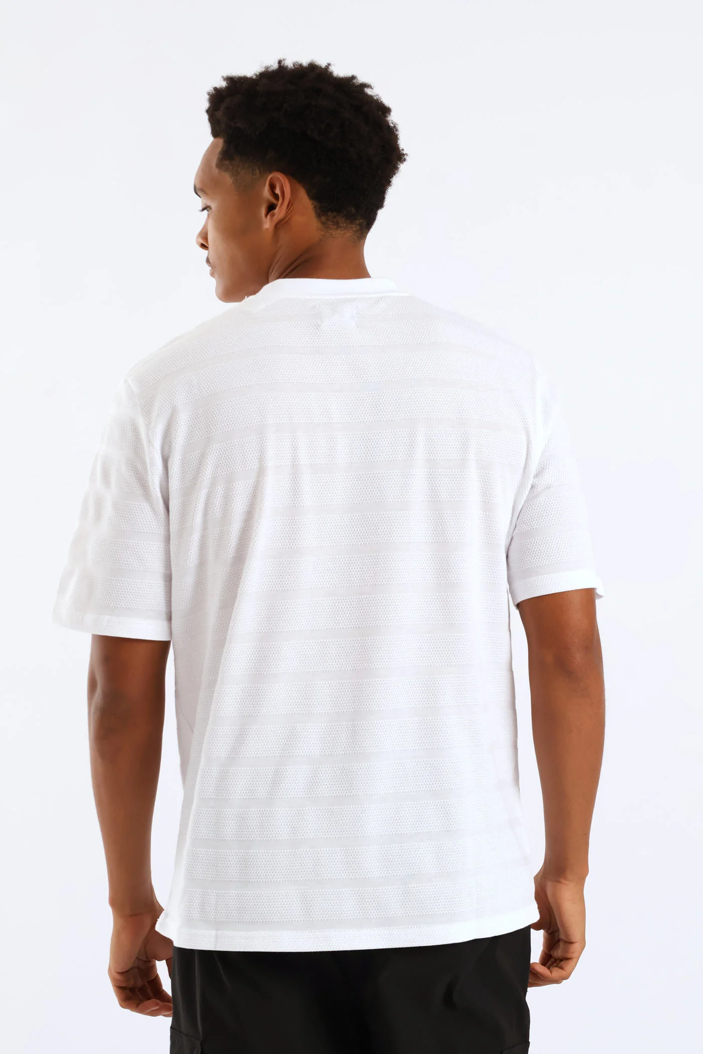 Basic Stripe Waffle Tee - White - Image 4
