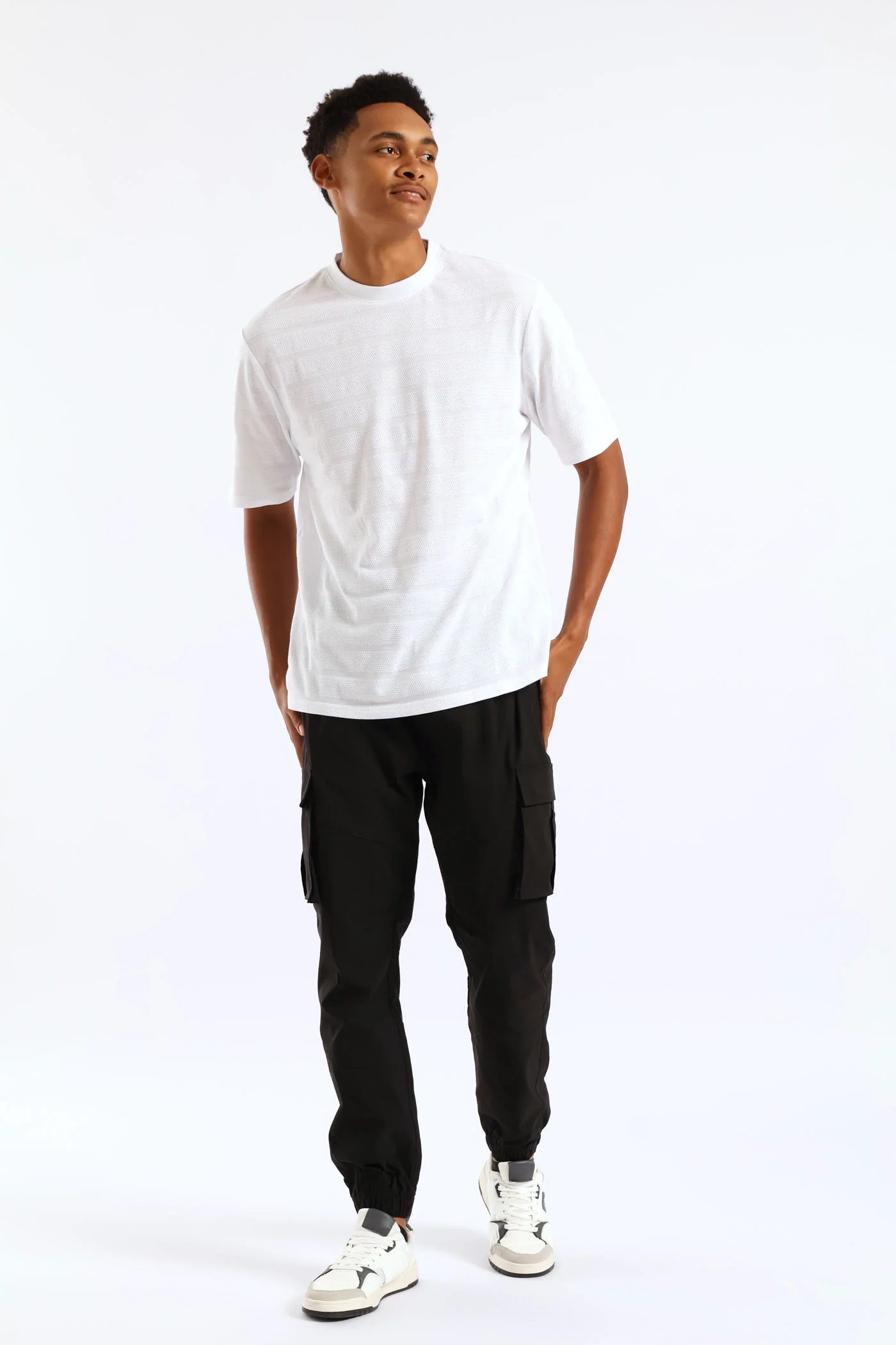 Basic Stripe Waffle Tee - White - Image 5