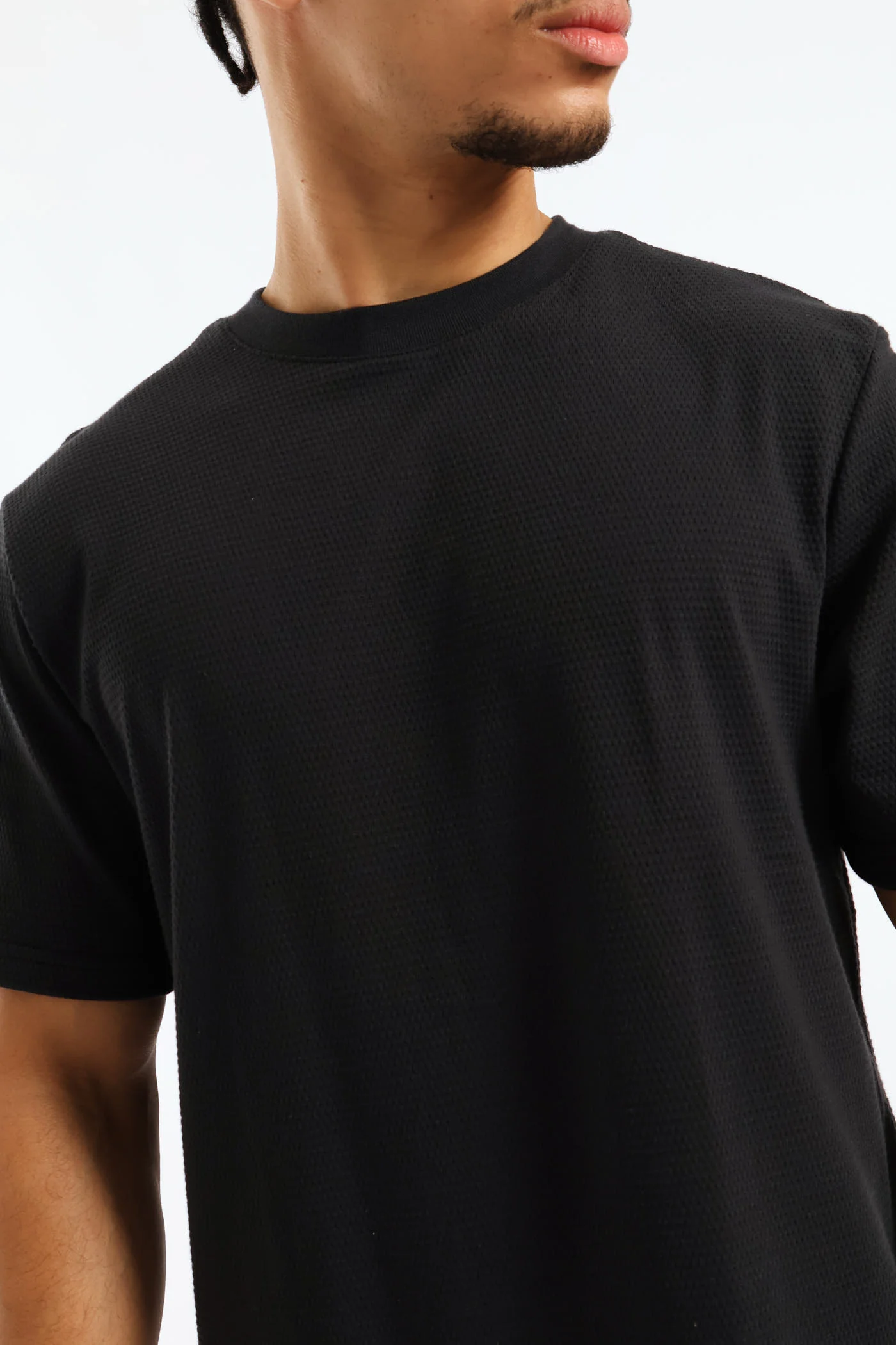 Basic Textured Crew Tee - Black - Image 2