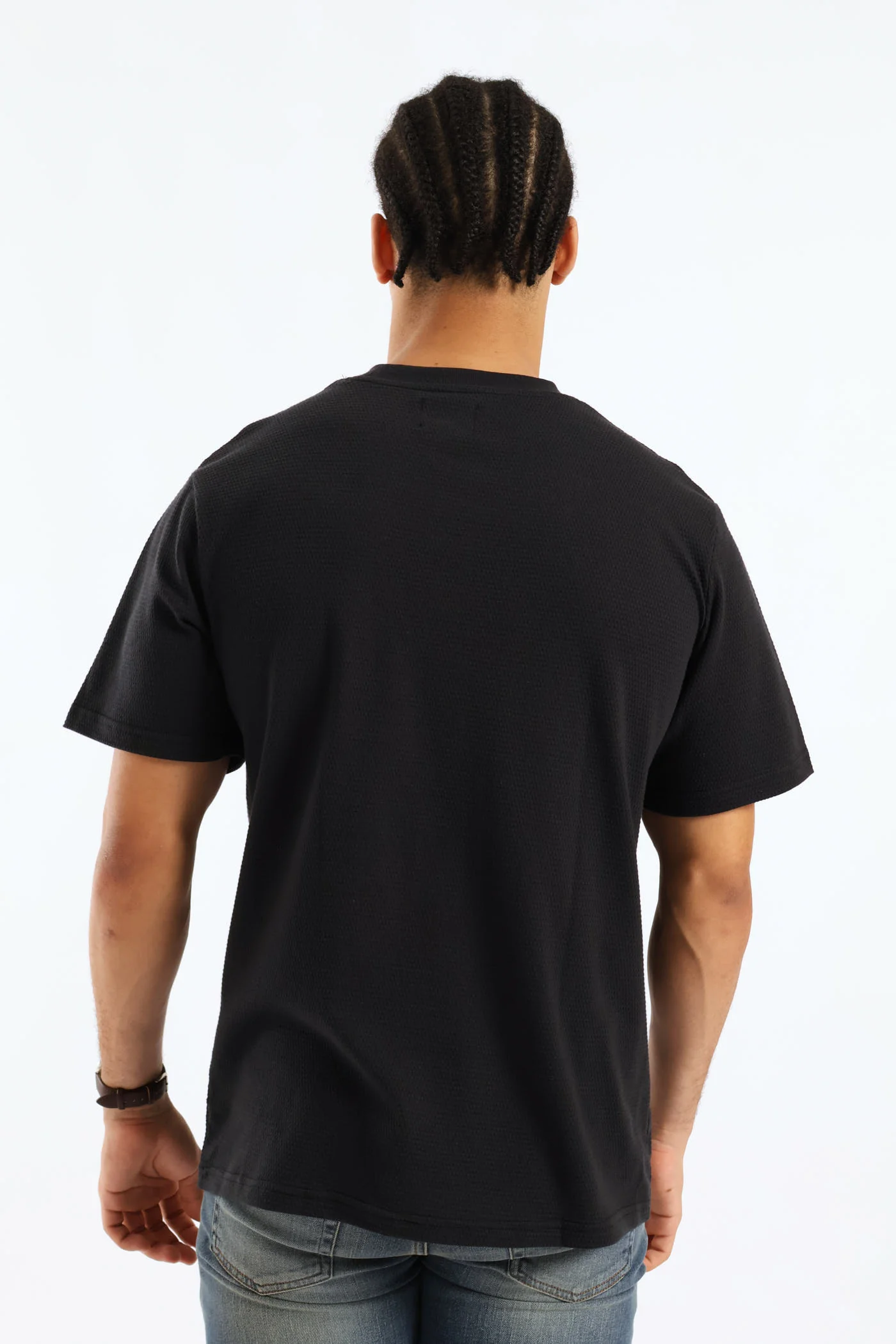 Basic Textured Crew Tee - Black - Image 5