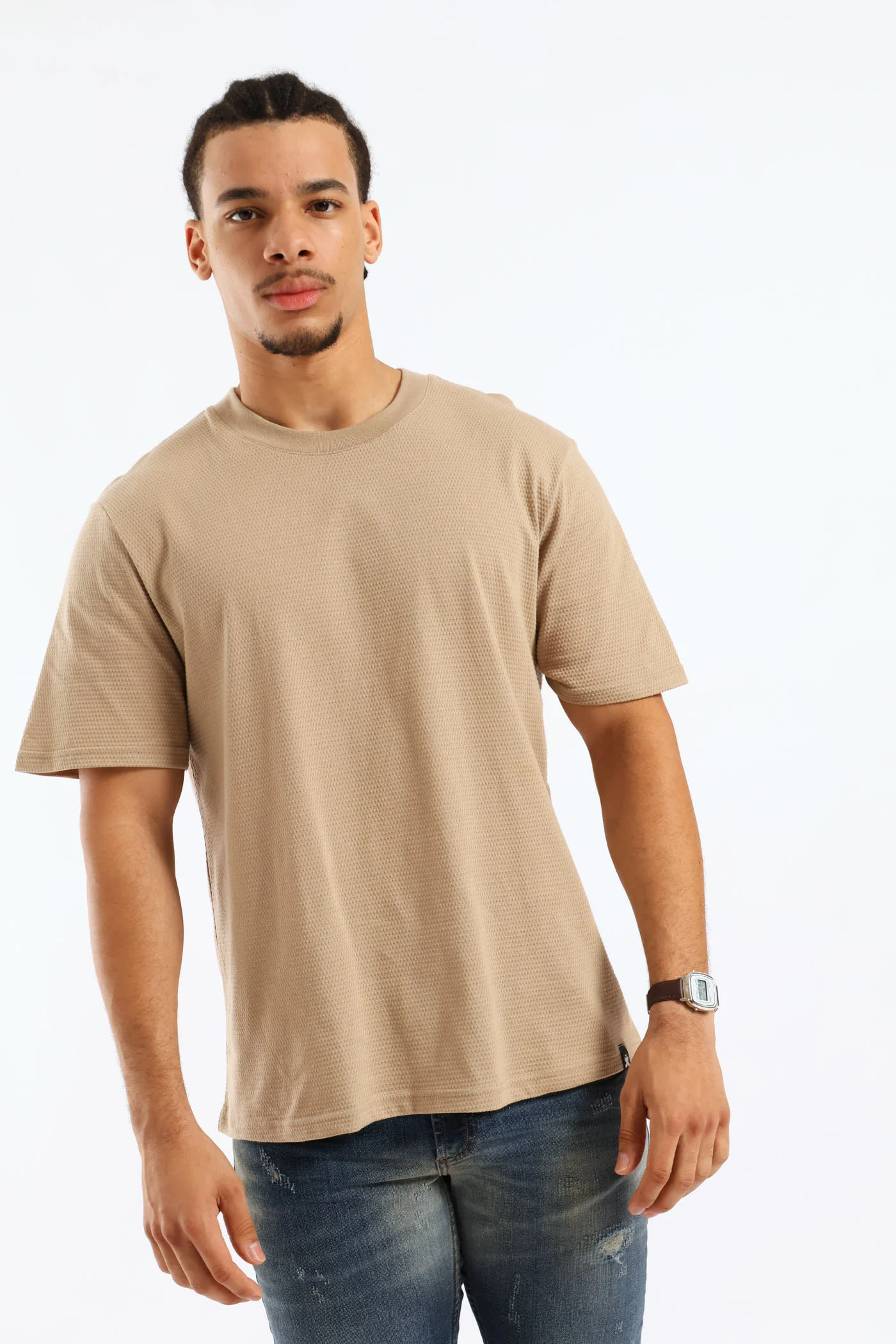 Basic Textured Crew Tee - Taupe - Image 3