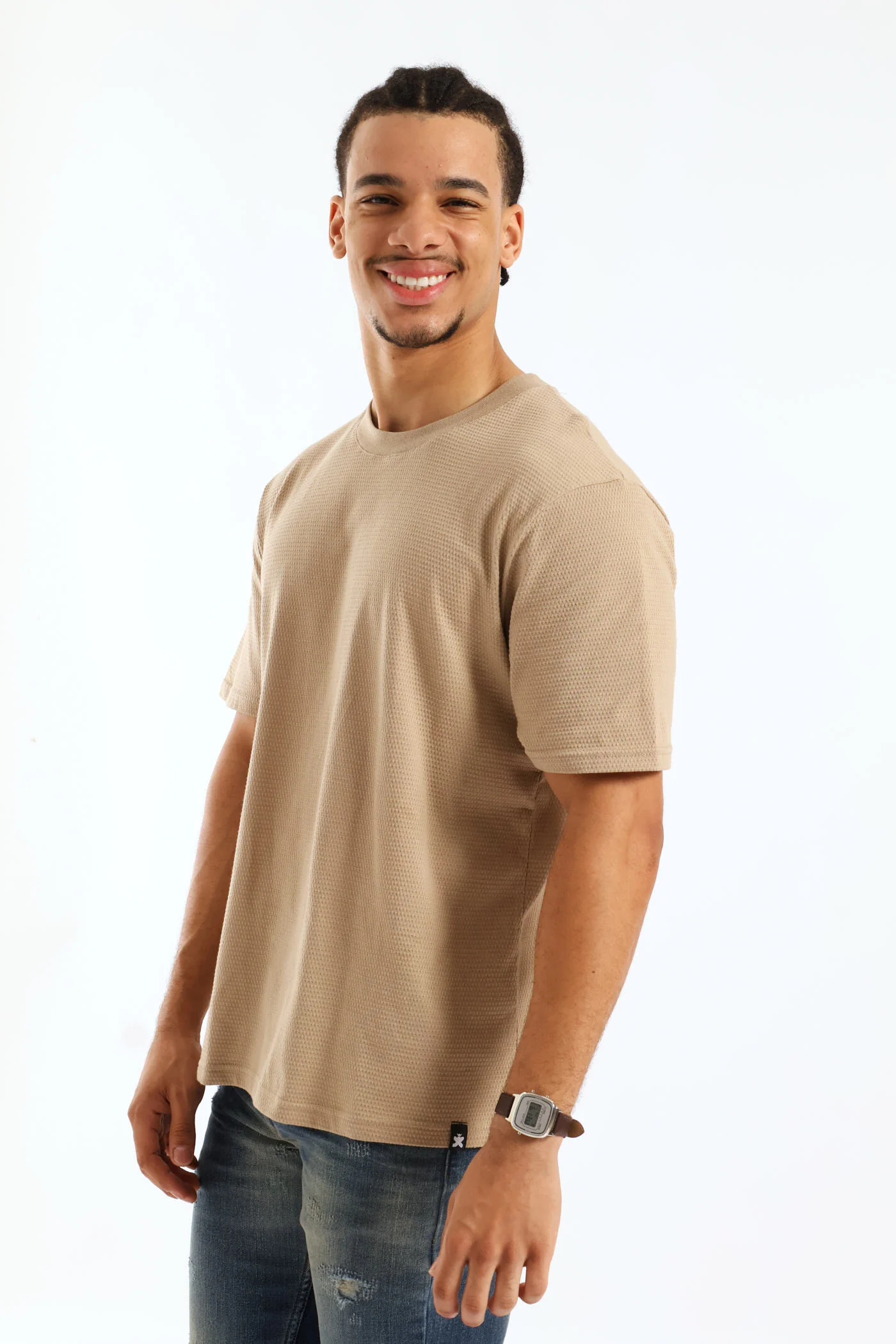 Basic Textured Crew Tee - Taupe - Image 4