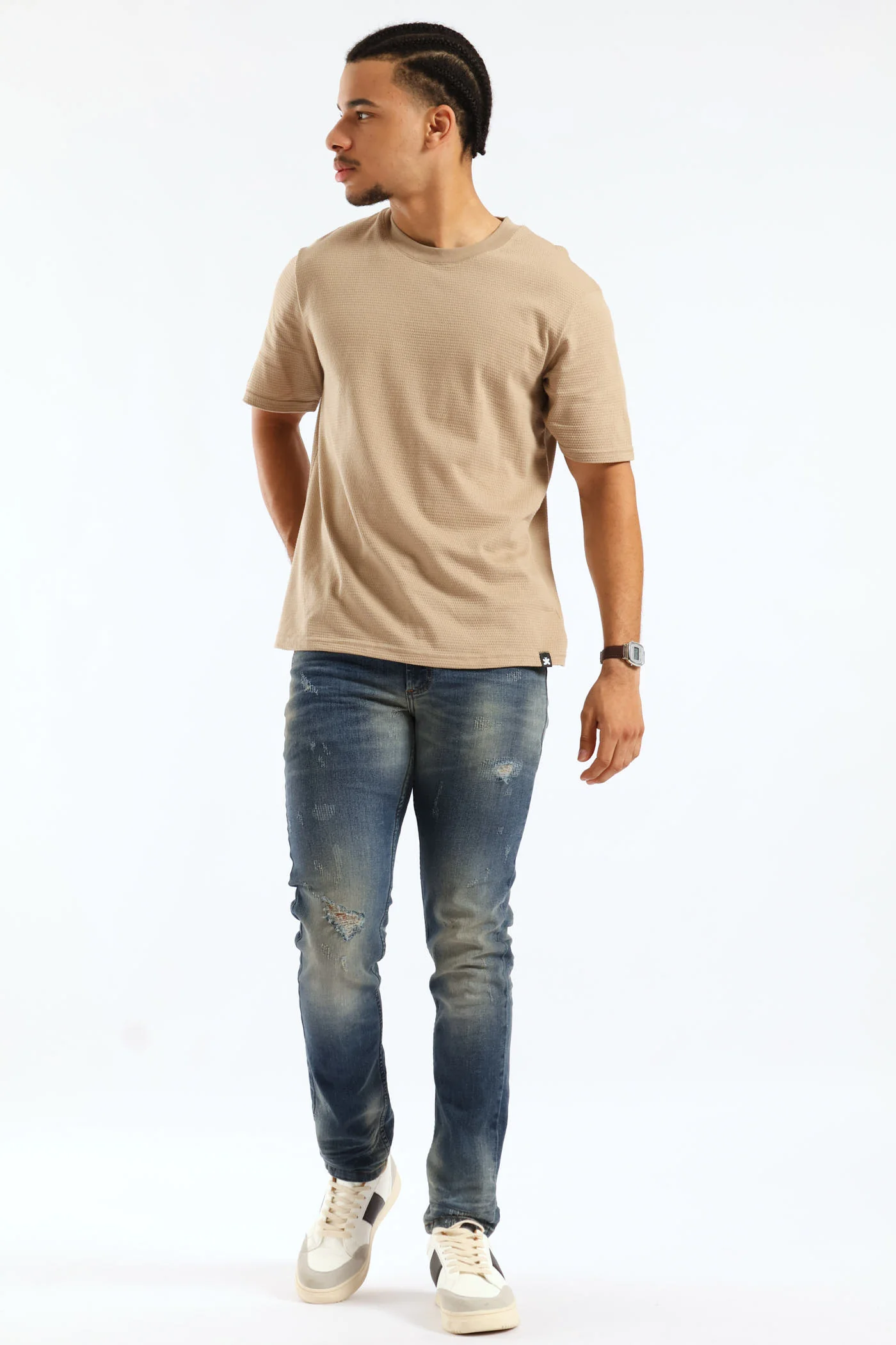 Basic Textured Crew Tee - Taupe - Image 6