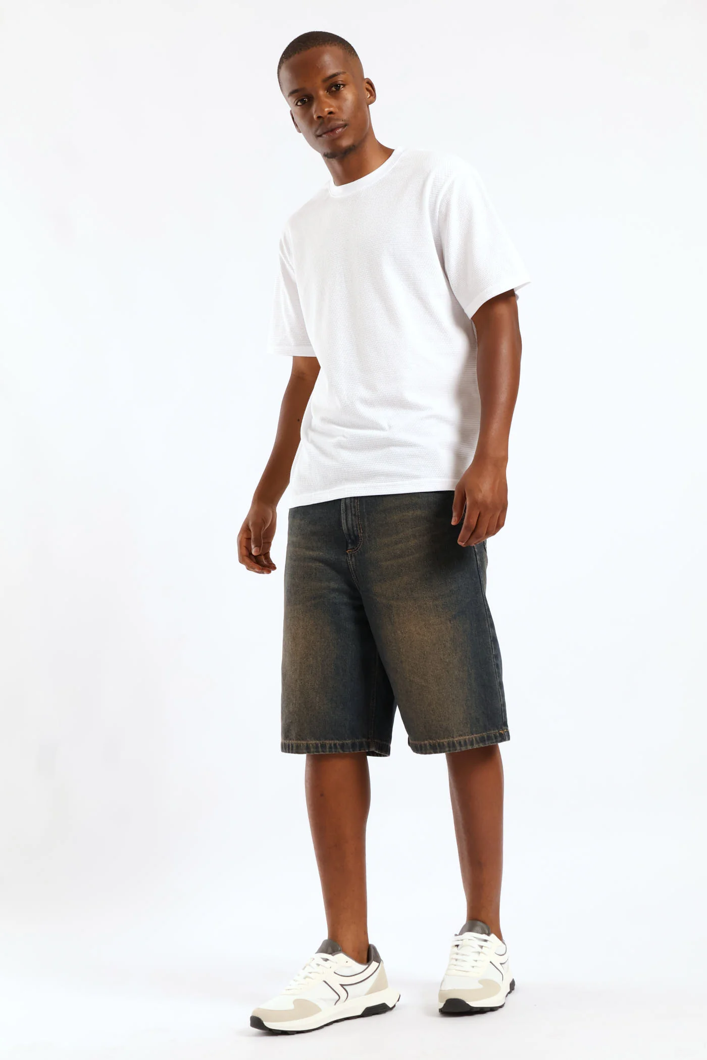 Basic Textured Crew Tee - White - Image 3