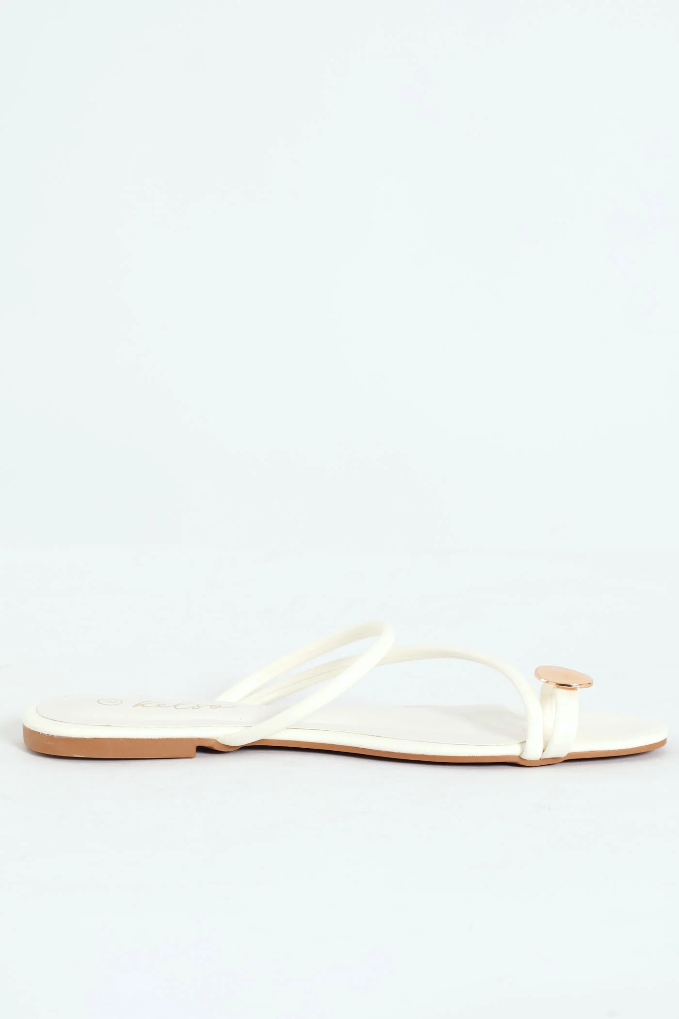 Basic Toe Post Mule Sandal With Metal Circle Trim - White - Image 3