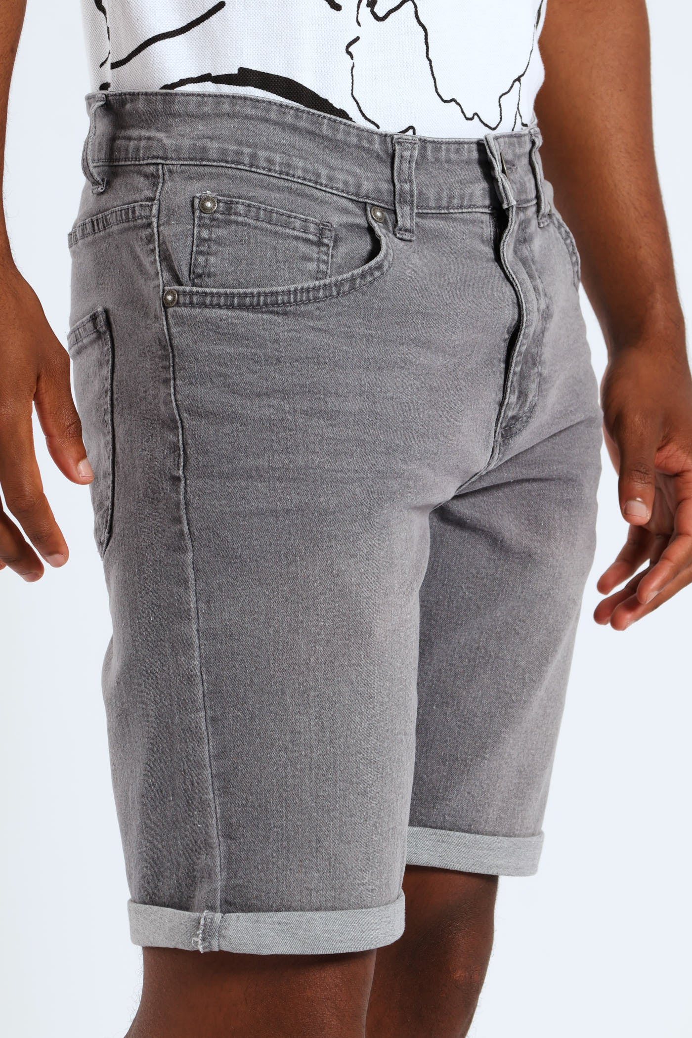 Basic Wash Denim Shorts - Grey - Image 2