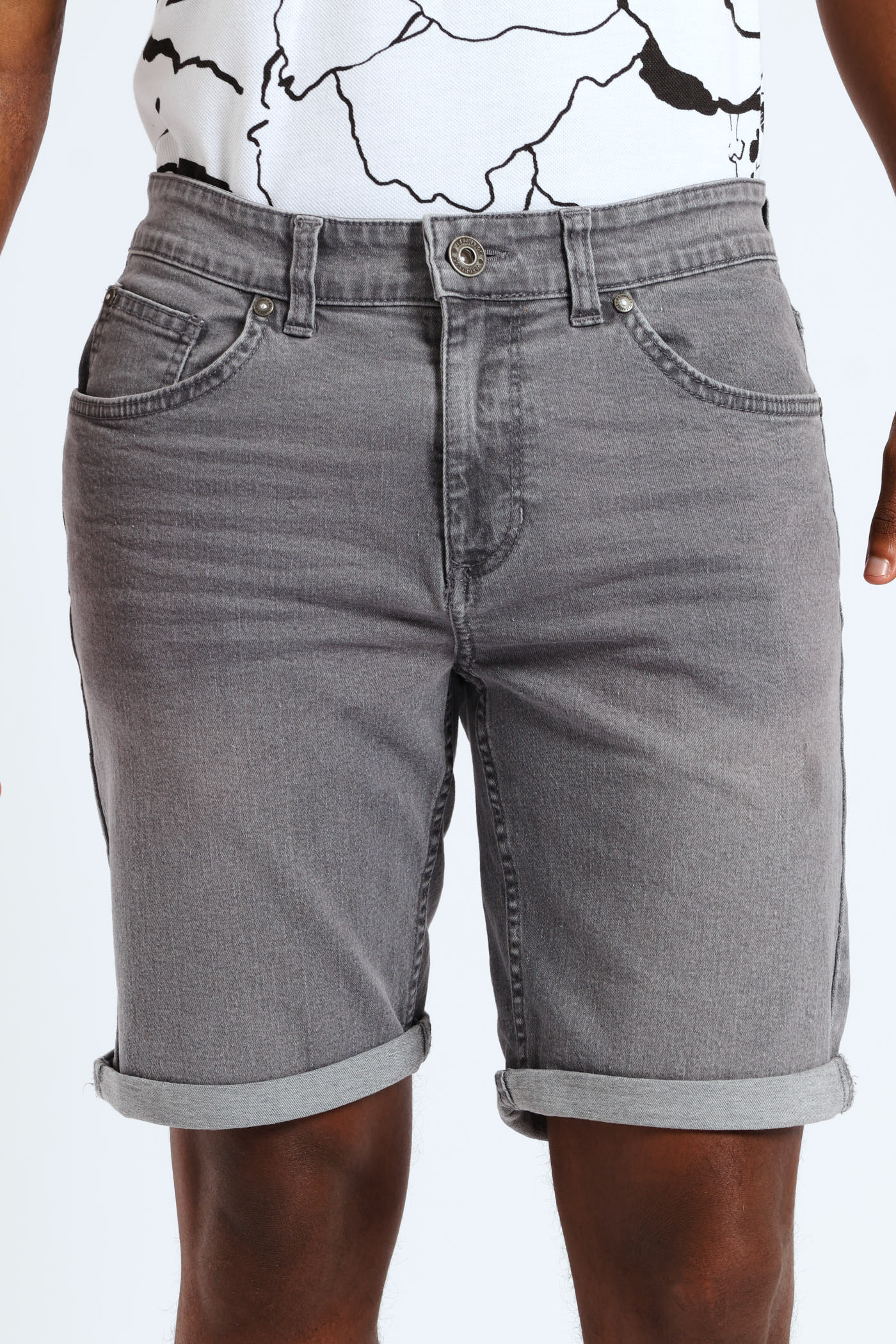 Basic Wash Denim Shorts - Grey - Image 3