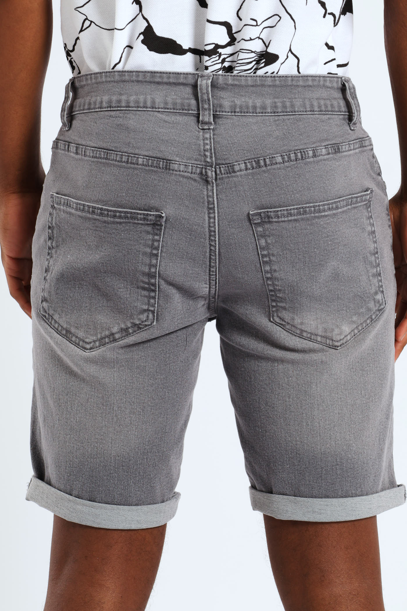 Basic Wash Denim Shorts - Grey - Image 4