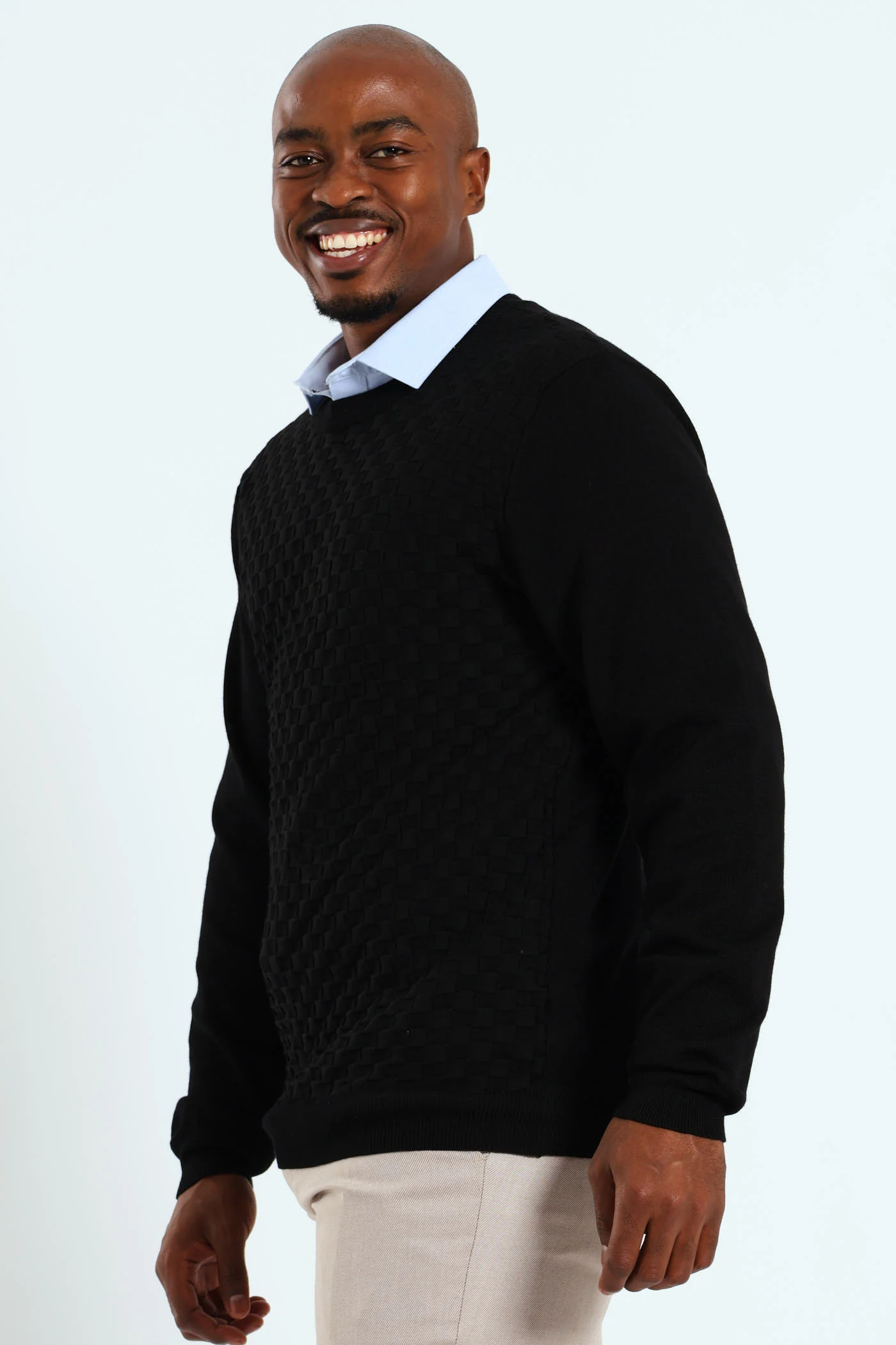 Basket Weave Knit Pullover - Black - Image 3