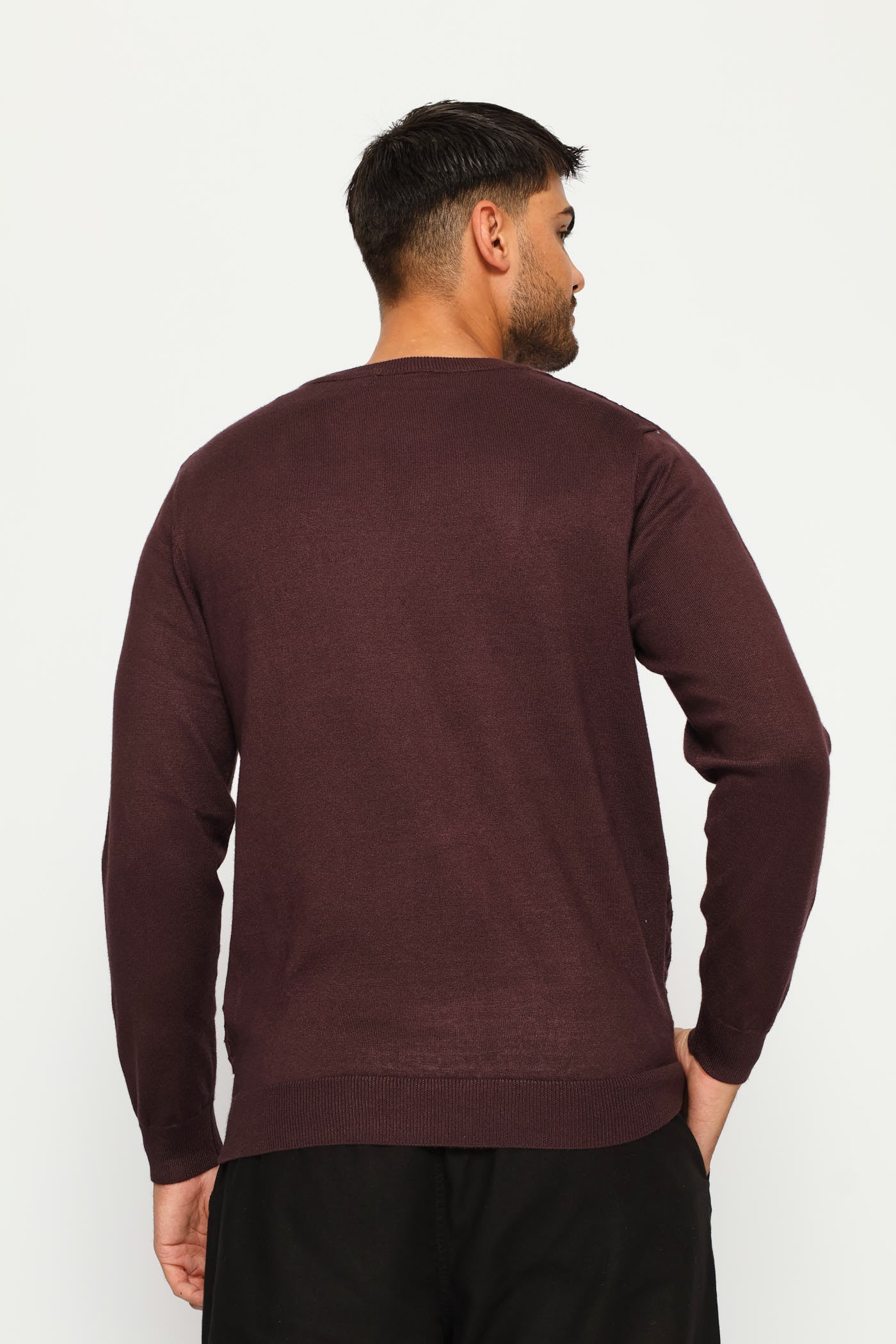 Basket Weave Long Sleeve Knit Tee - Burgundy - Image 4