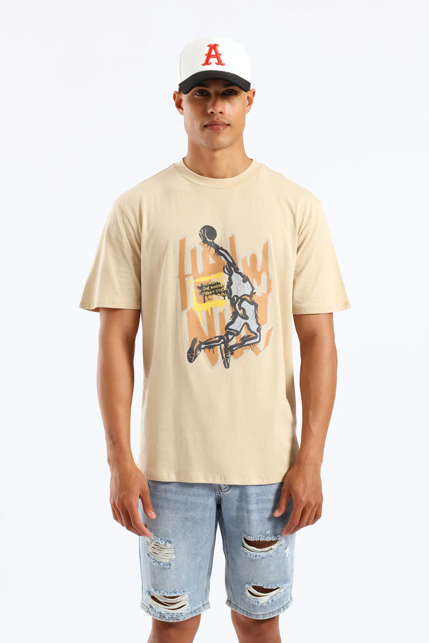Basketball Print Tee - Stone - Image 5