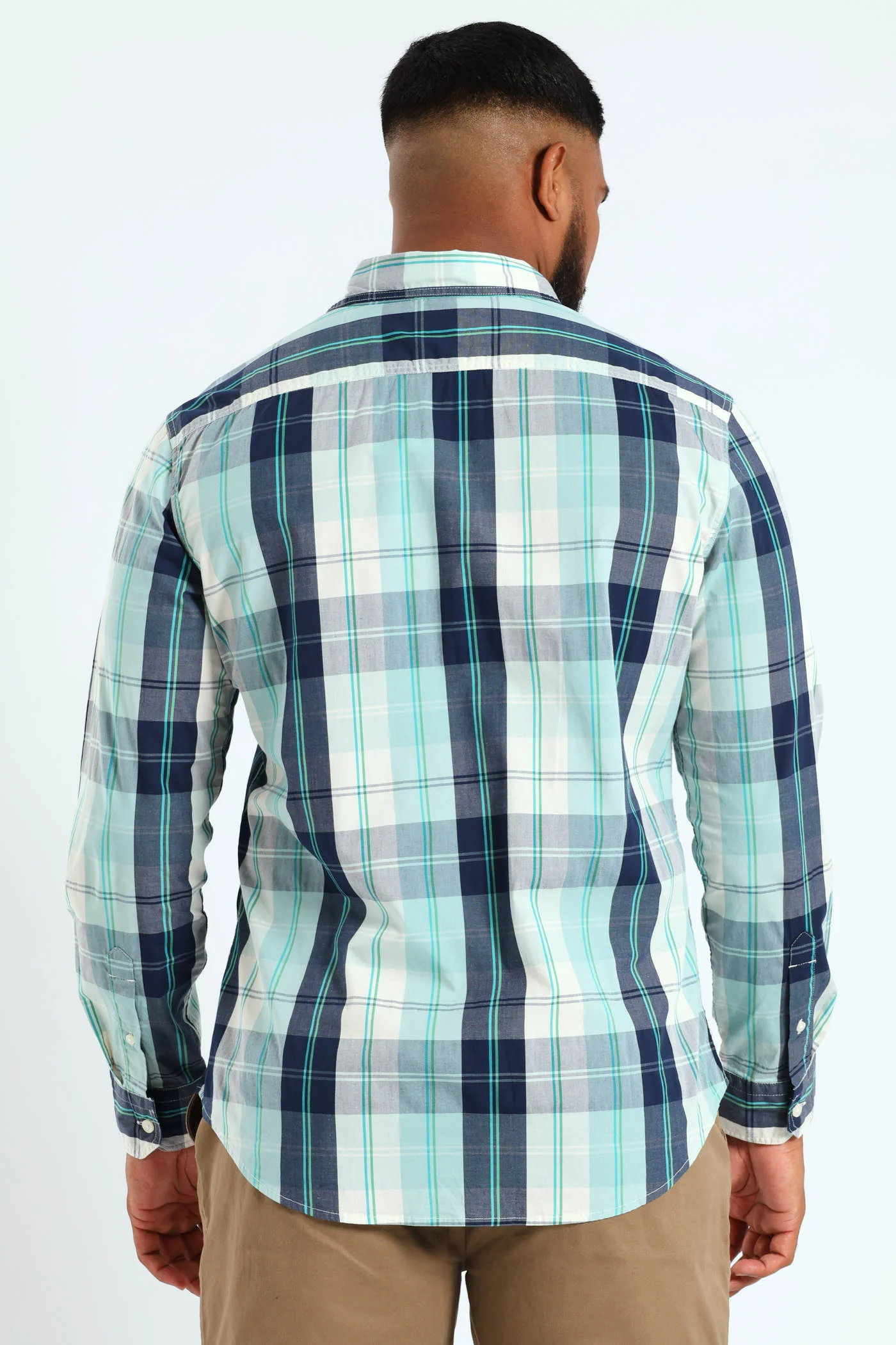Battery Slim Fit Plaid Shirt - Dark Blue - Image 3