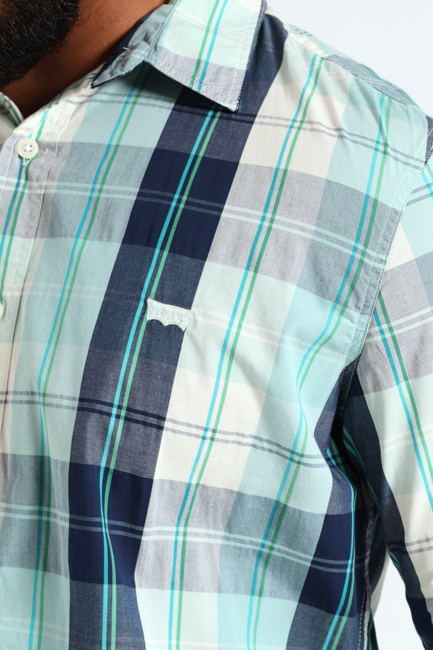 Battery Slim Fit Plaid Shirt - Dark Blue - Image 4