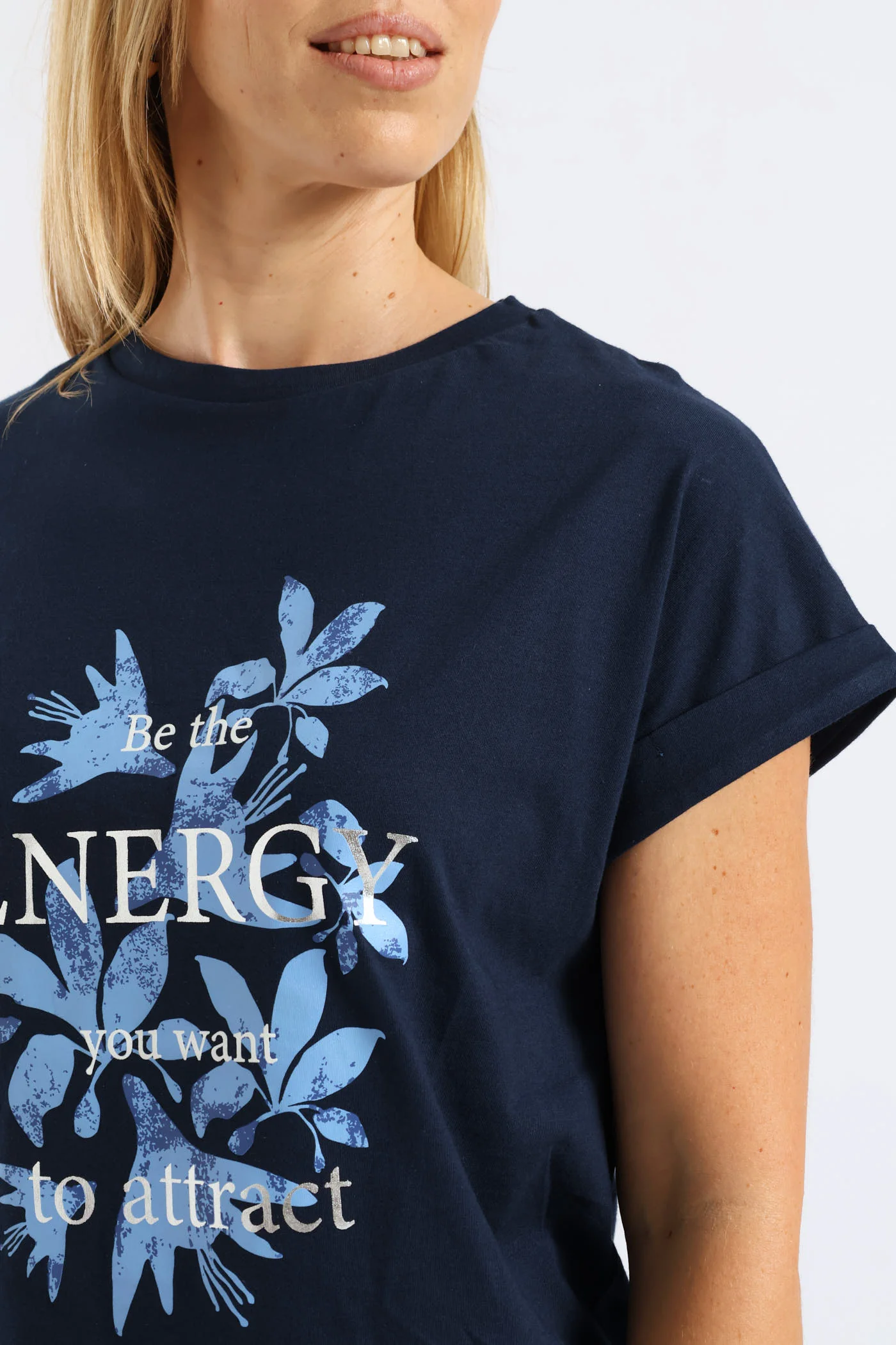 Be The Energy Floral Muscle Tee - Midnight Blue - Image 2