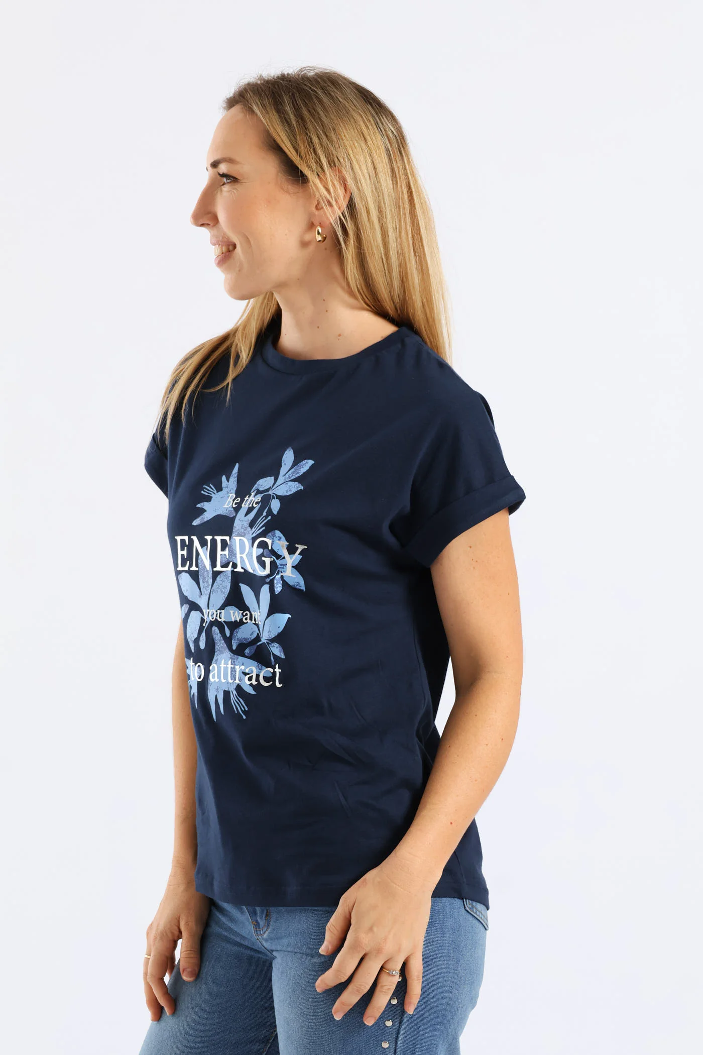 Be The Energy Floral Muscle Tee - Midnight Blue - Image 3