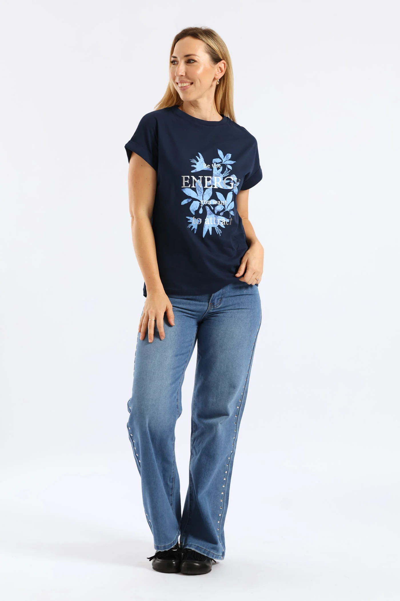 Be The Energy Floral Muscle Tee - Midnight Blue - Image 5
