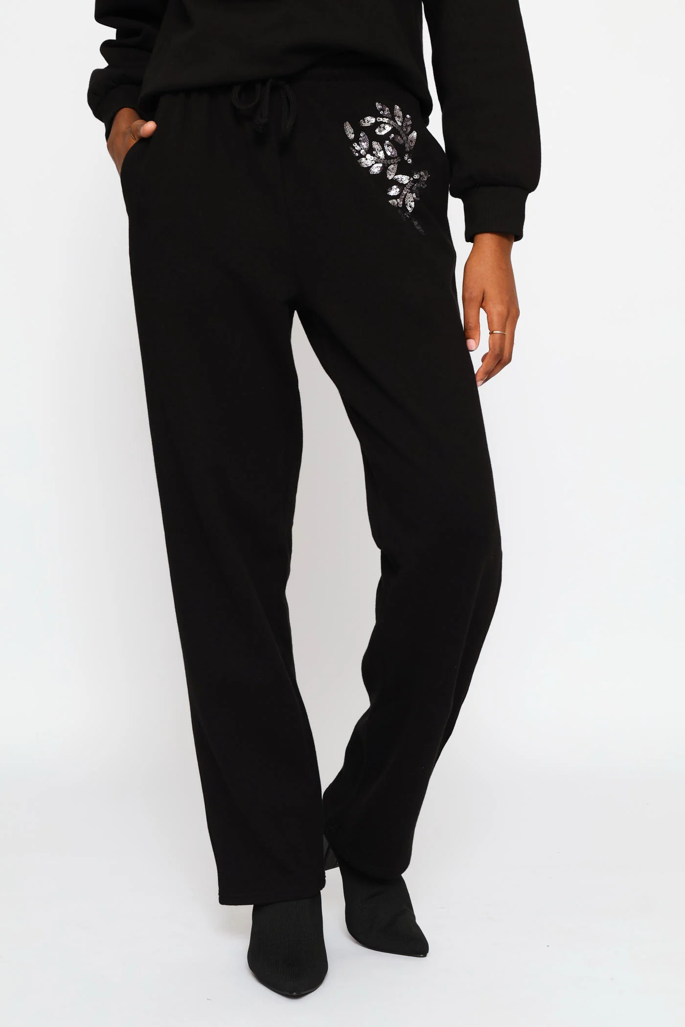 Bead Detail Wideleg Jogger - Black - Image 2