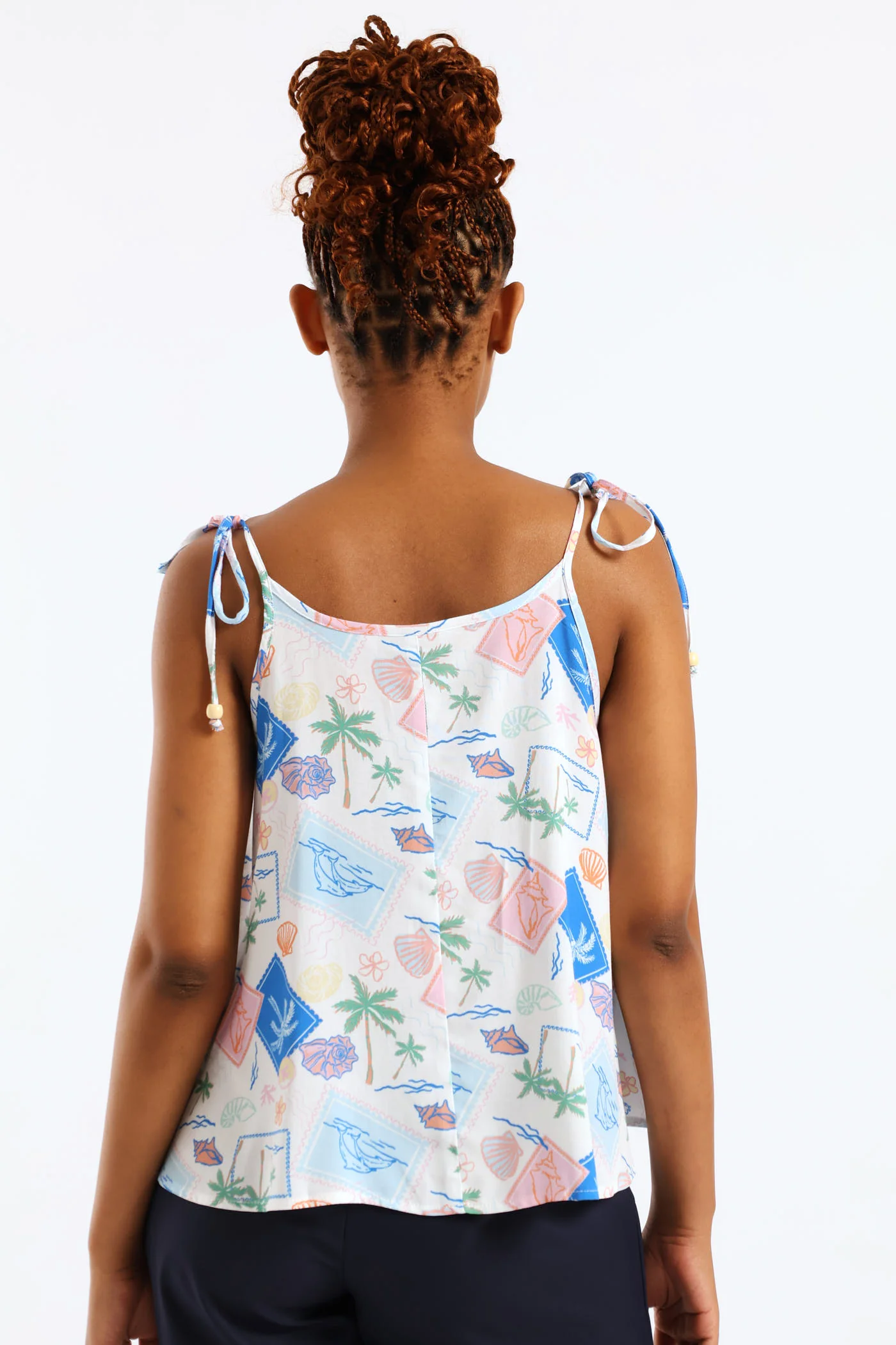 Beaded Shoulder Ties Print Swing Cami - Multi - Image 4