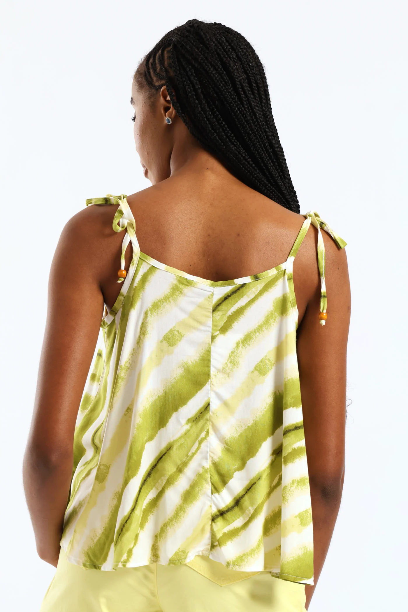 Beaded Shoulder Ties Swing Cami - Chartreuse - Image 4