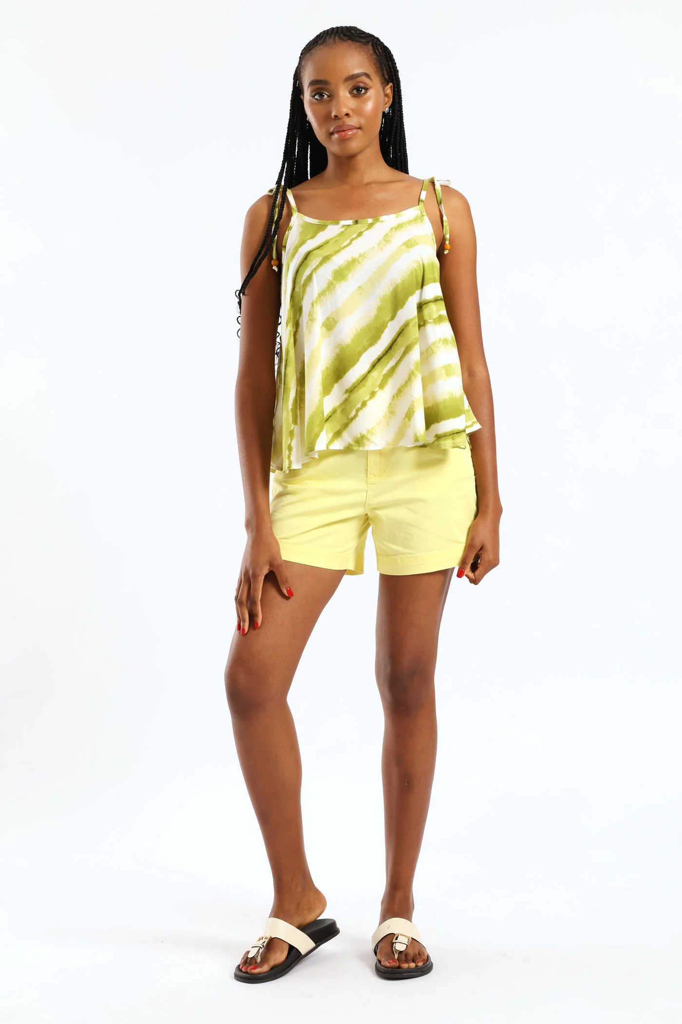 Beaded Shoulder Ties Swing Cami - Chartreuse - Image 5