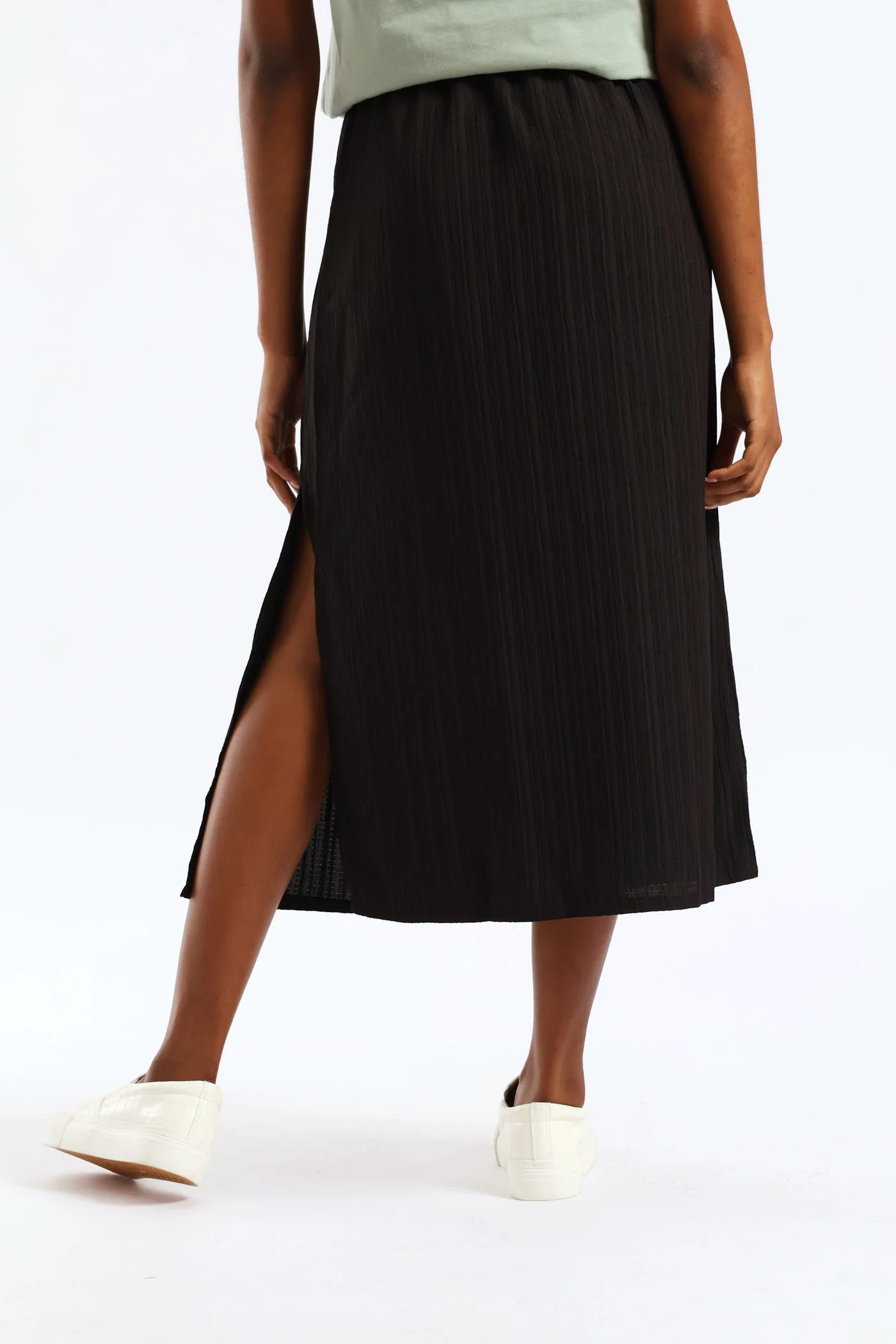 Beaded Ties Crinkle Pull-On Midi Skirt - Black - Image 4