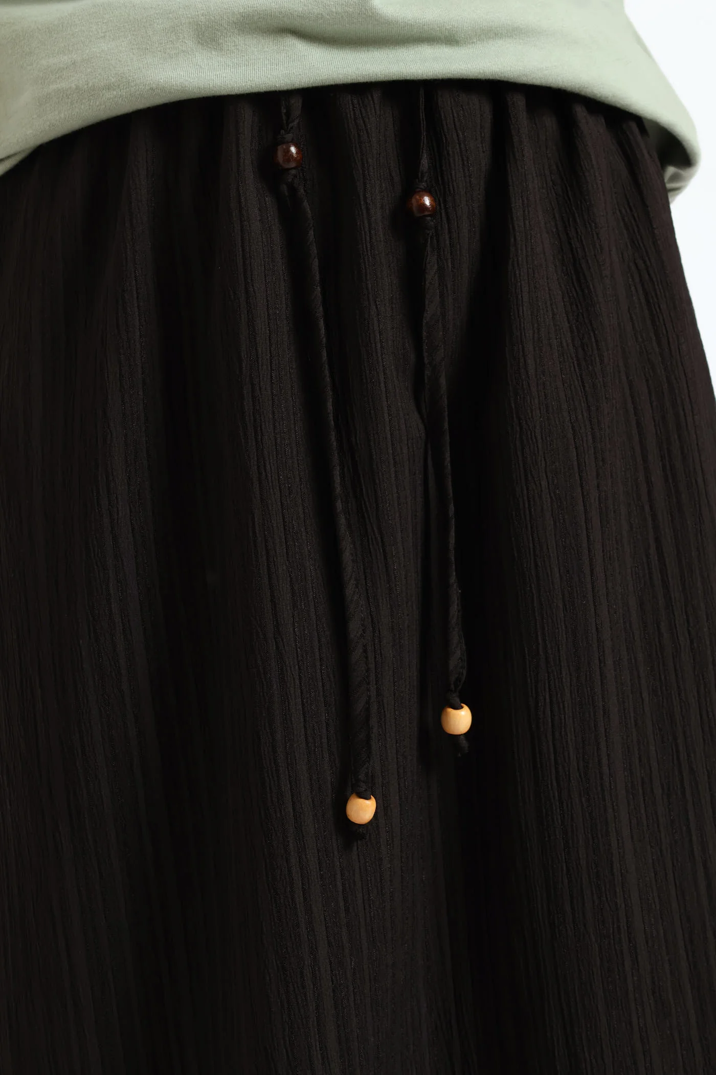 Beaded Ties Crinkle Pull-On Midi Skirt - Black - Image 5