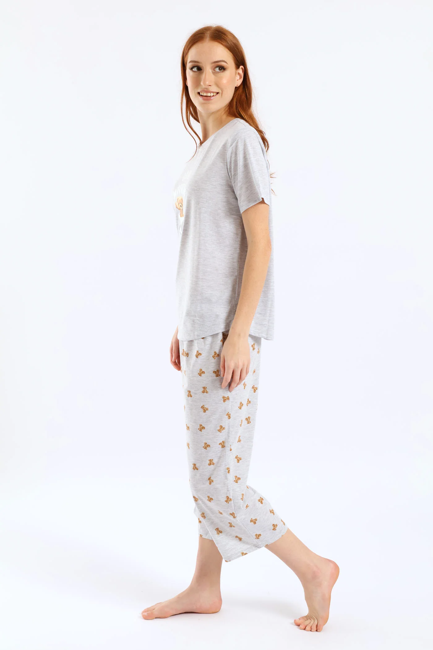 Bear Knit Capri Pants PJ Set - Grey Melange - Image 2